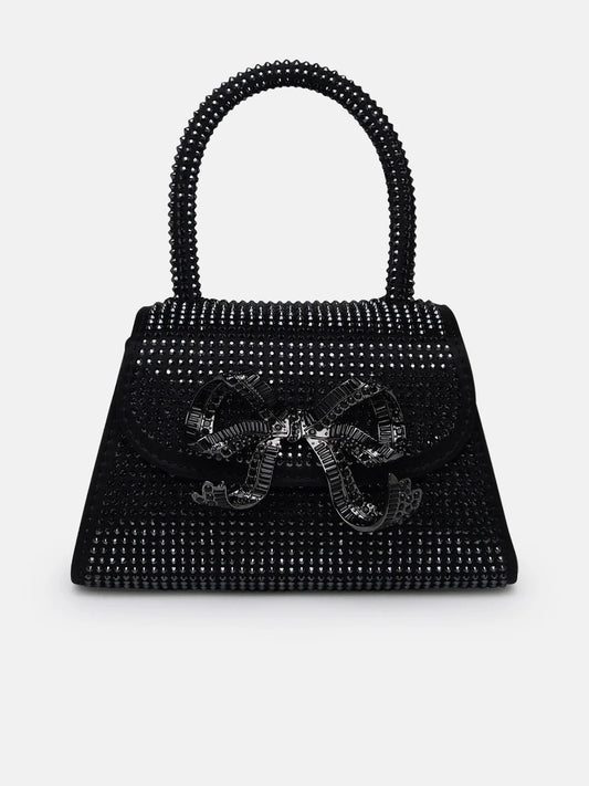 Self-portrait BLACK RHINESTONE MICRO BOW BAG