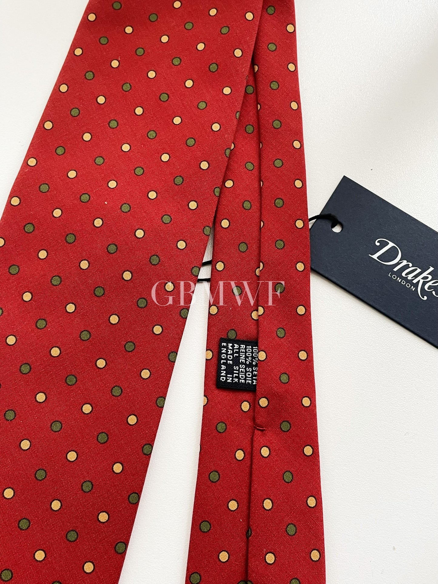 New Drakes Polka Dot Handmade Rolled Edge Silk Tie With Tag