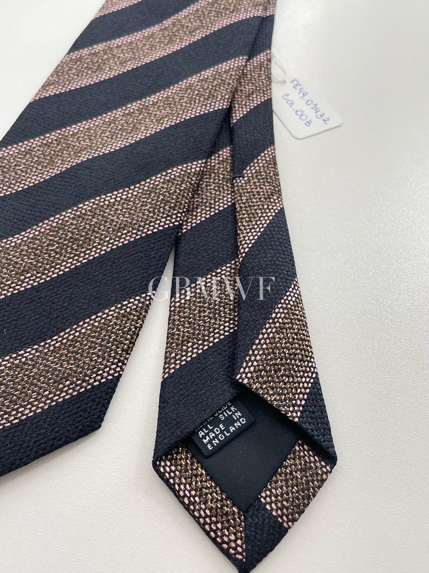 Drakes Handmade Striped Tipped Silk Tie With Tag