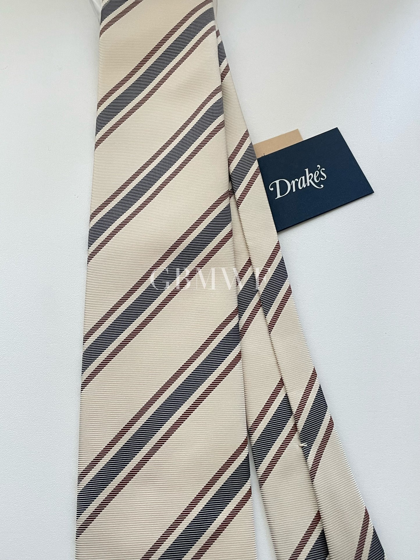 Drakes Handmade Striped Tipped Silk Tie With Tag