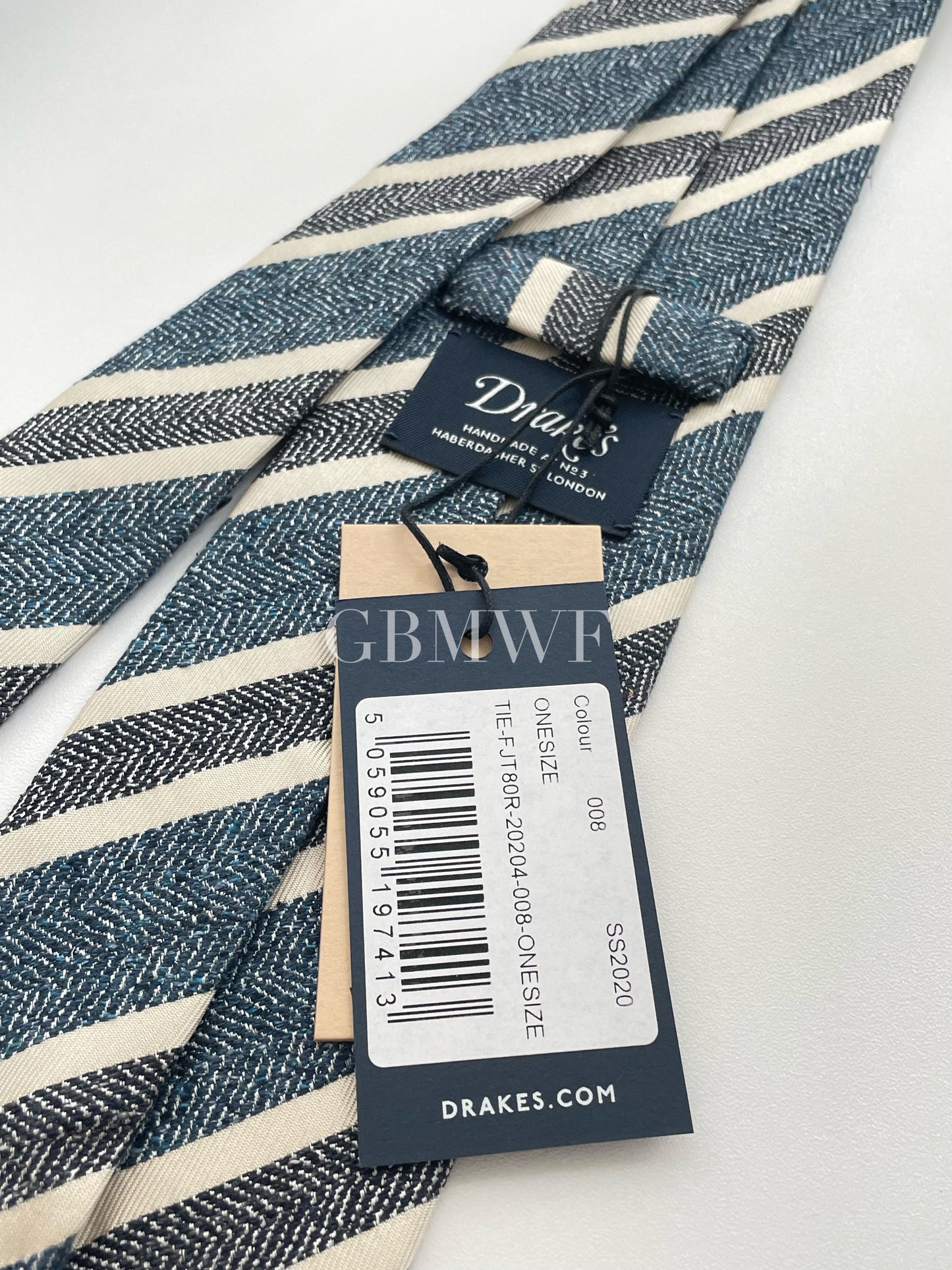 Drakes Handmade Striped Tipped Silk Tie With Tag