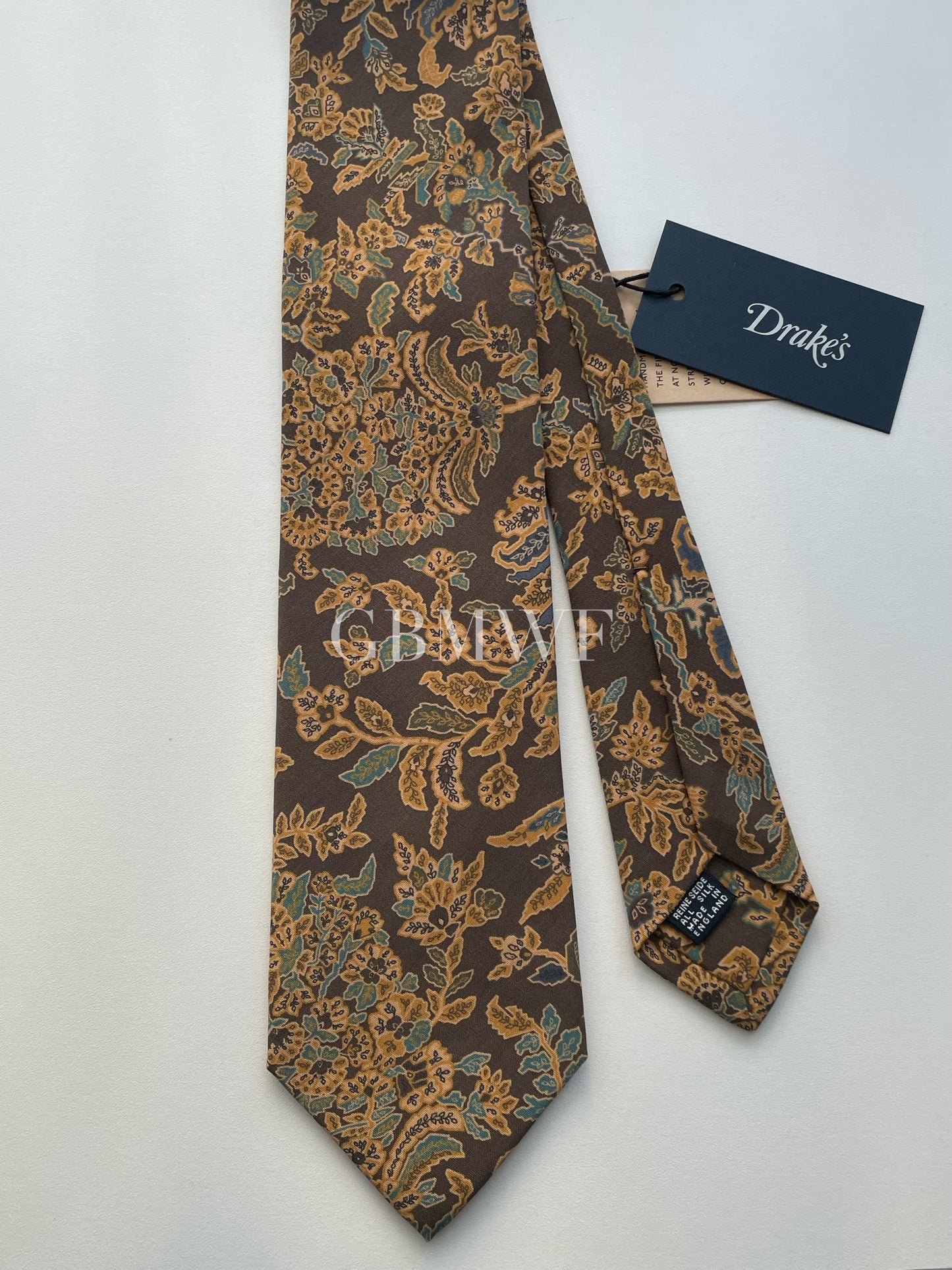 Drakes Handmade Tipped Silk Tie With Tag