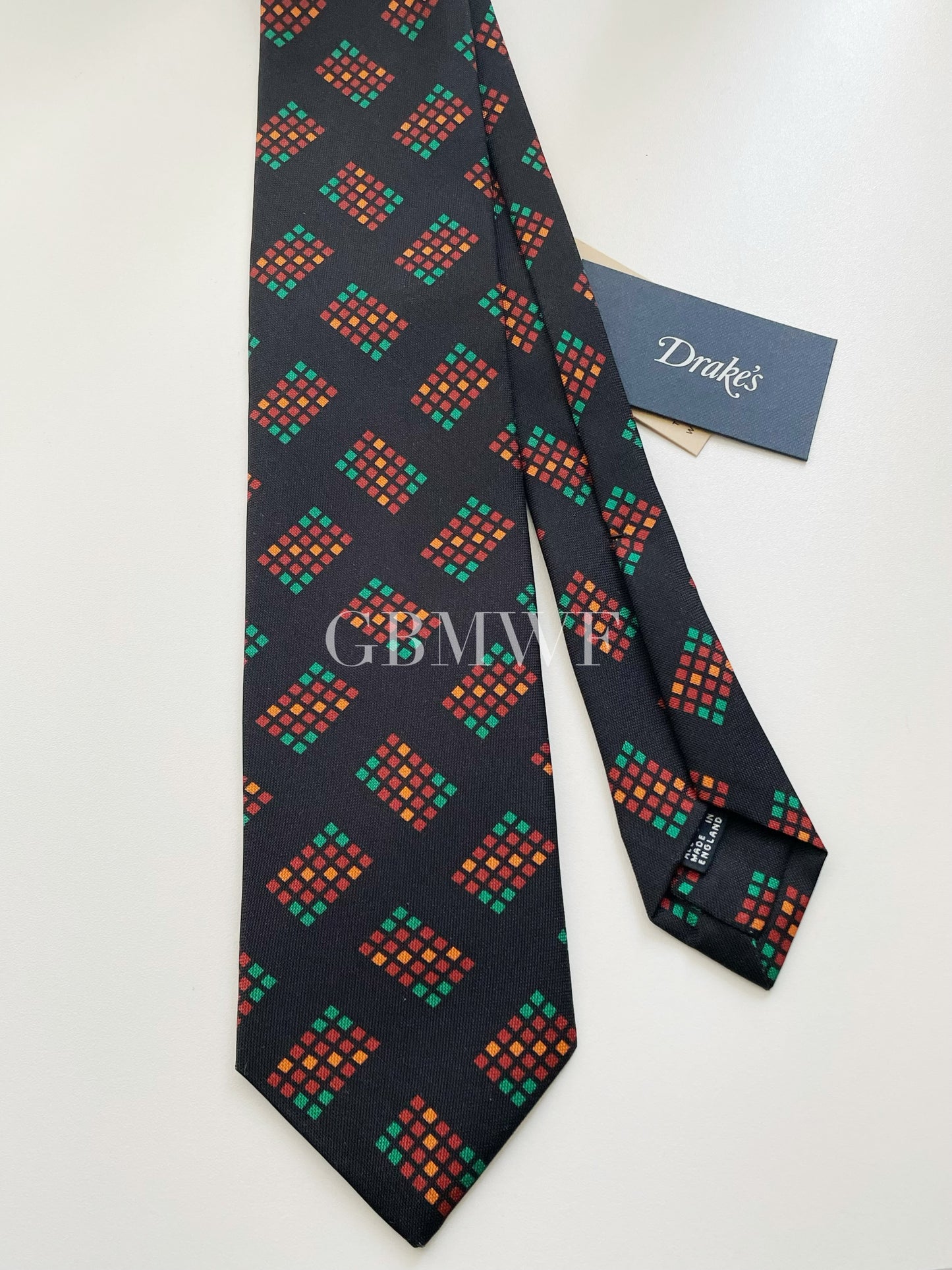 Drakes Handmade Tipped Silk Tie With Tag