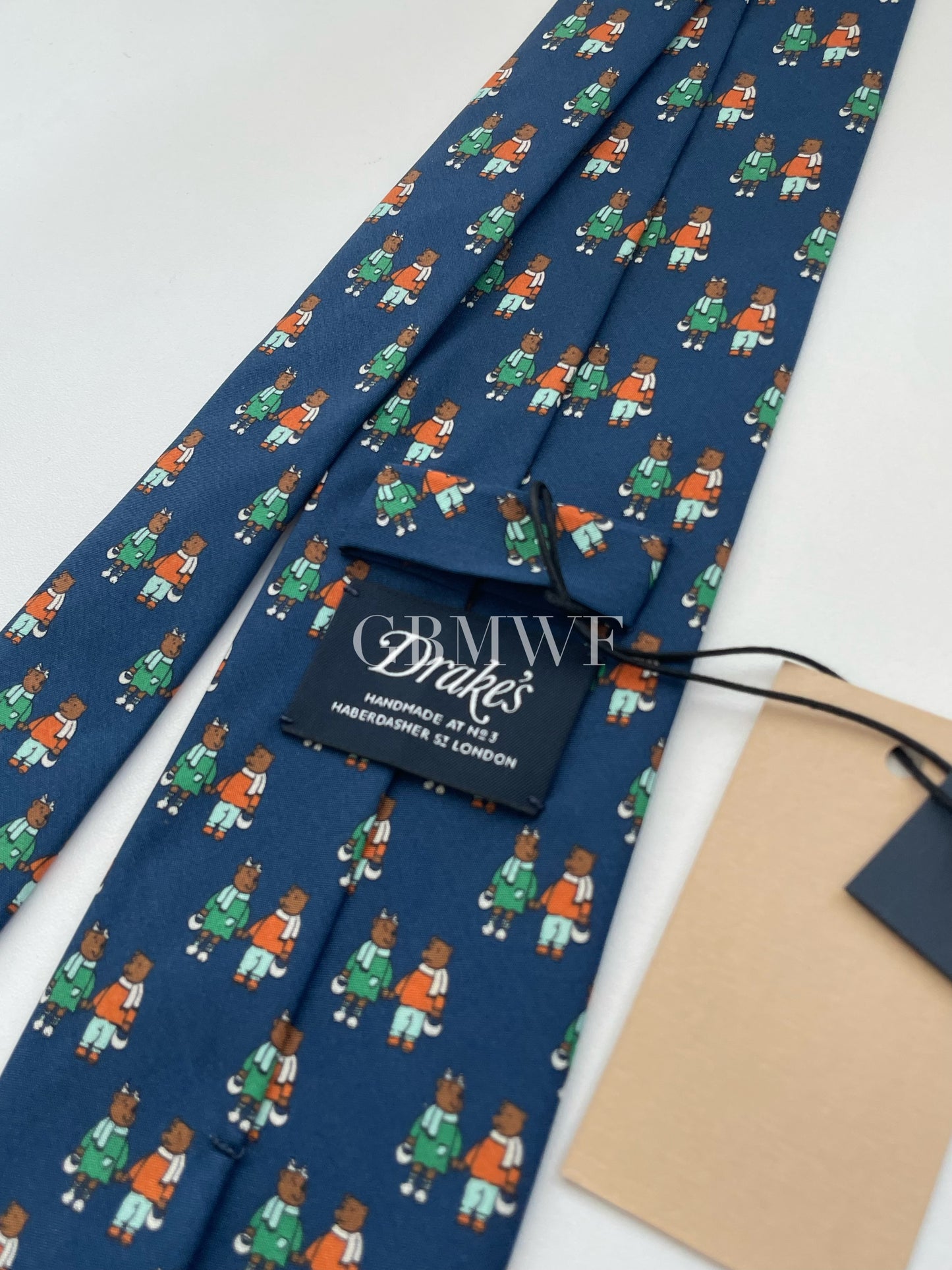 Drakes Handmade Tipped Silk Tie With Tag Teddy Bear Limited Edition