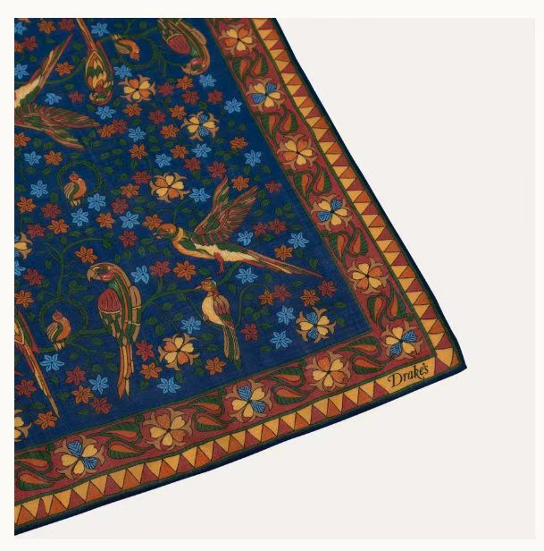 Drakes Parrot Print Wool-Silk Scarf 90*90cm