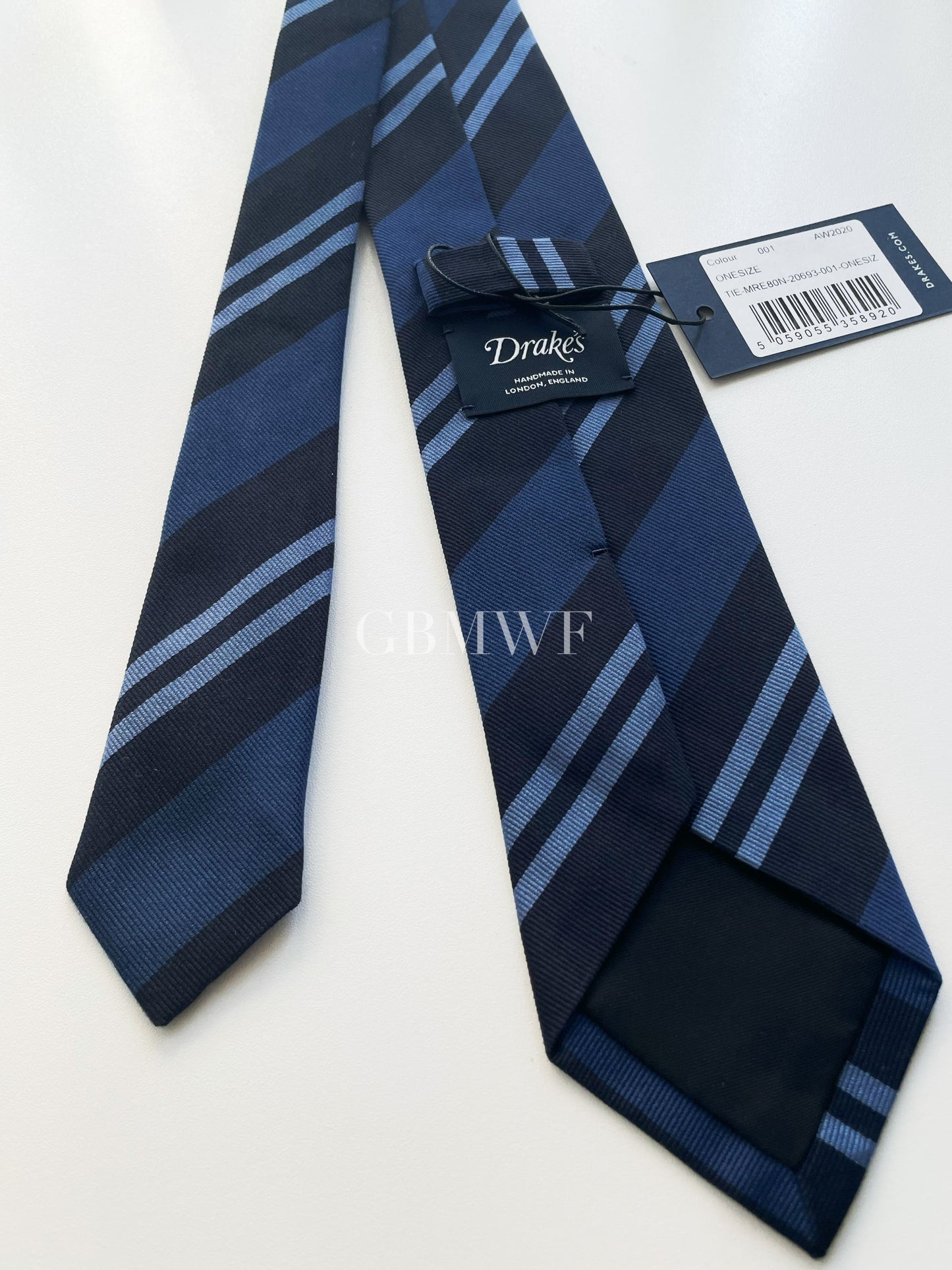 Drakes Handmade Striped Tipped Silk Tie With Tag