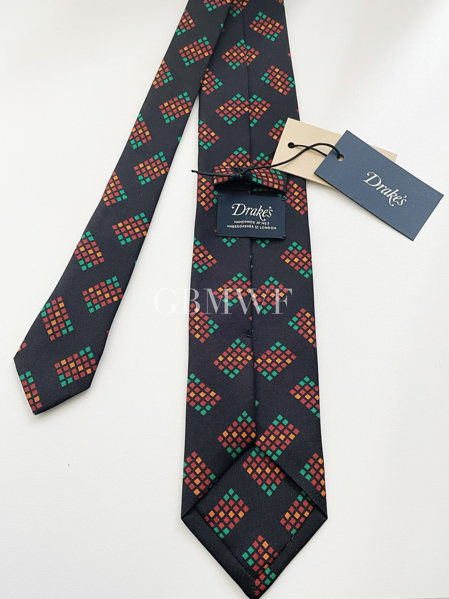 Drakes Handmade Tipped Silk Tie With Tag