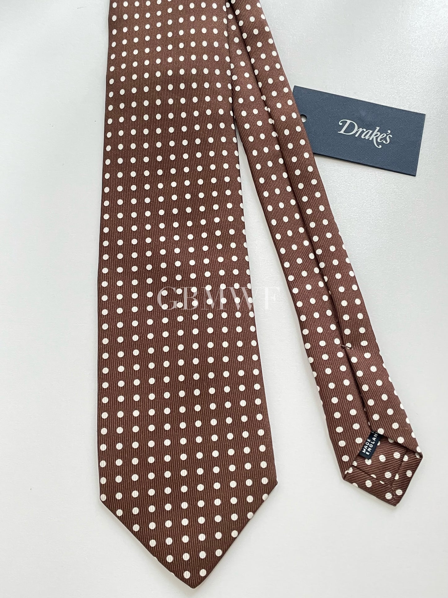 Drakes Polka Dot Handmade Tipped Silk Tie With Tag