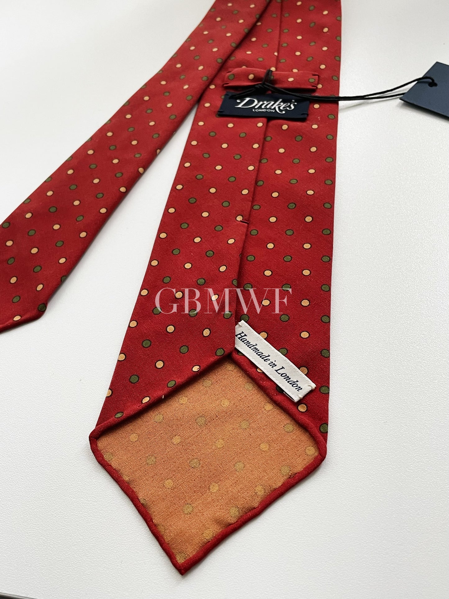 New Drakes Polka Dot Handmade Rolled Edge Silk Tie With Tag