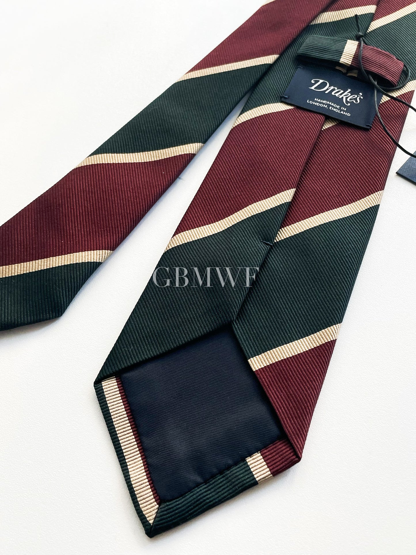 Drakes Handmade Striped Tipped Silk Tie With Tag