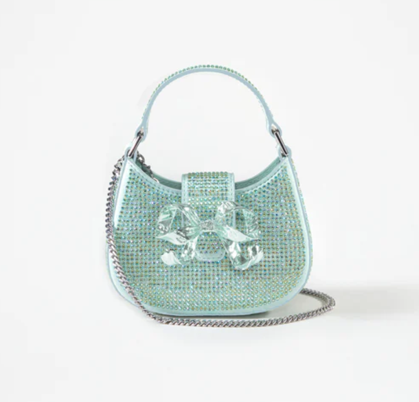 Self-portrait Green Rhinestone Crescent Bow Micro Bag