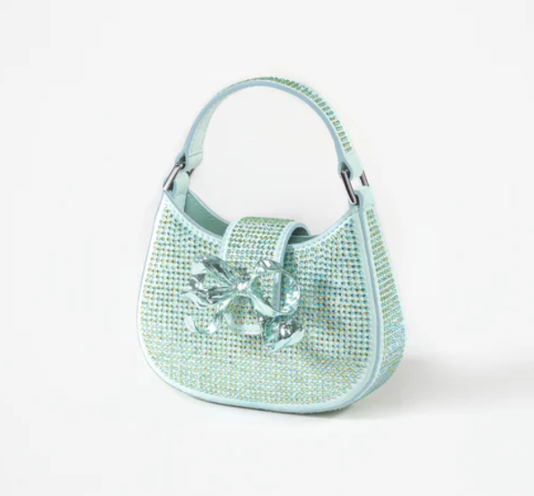 Self-portrait Green Rhinestone Crescent Bow Micro Bag