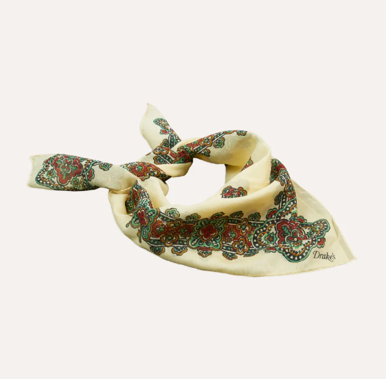 Drakes Ecru Medallion Print Cotton-Silk Bandana Limited Edition