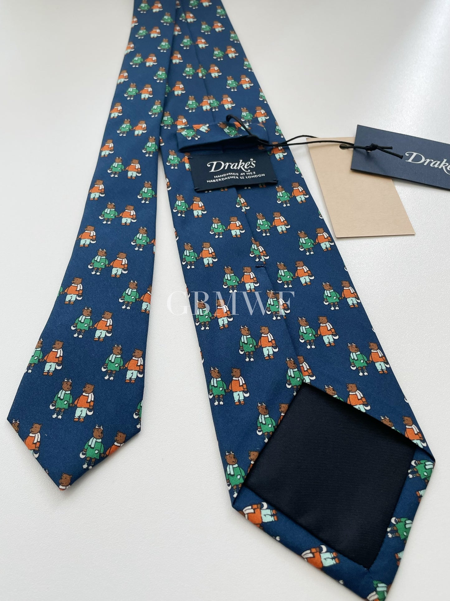 Drakes Handmade Tipped Silk Tie With Tag Teddy Bear Limited Edition