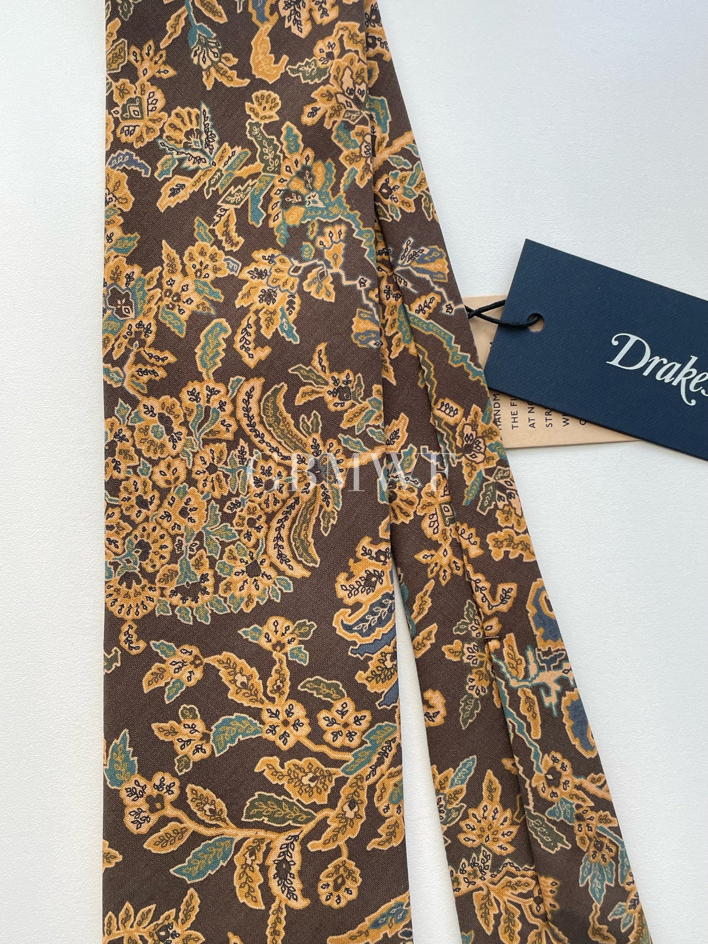 Drakes Handmade Tipped Silk Tie With Tag