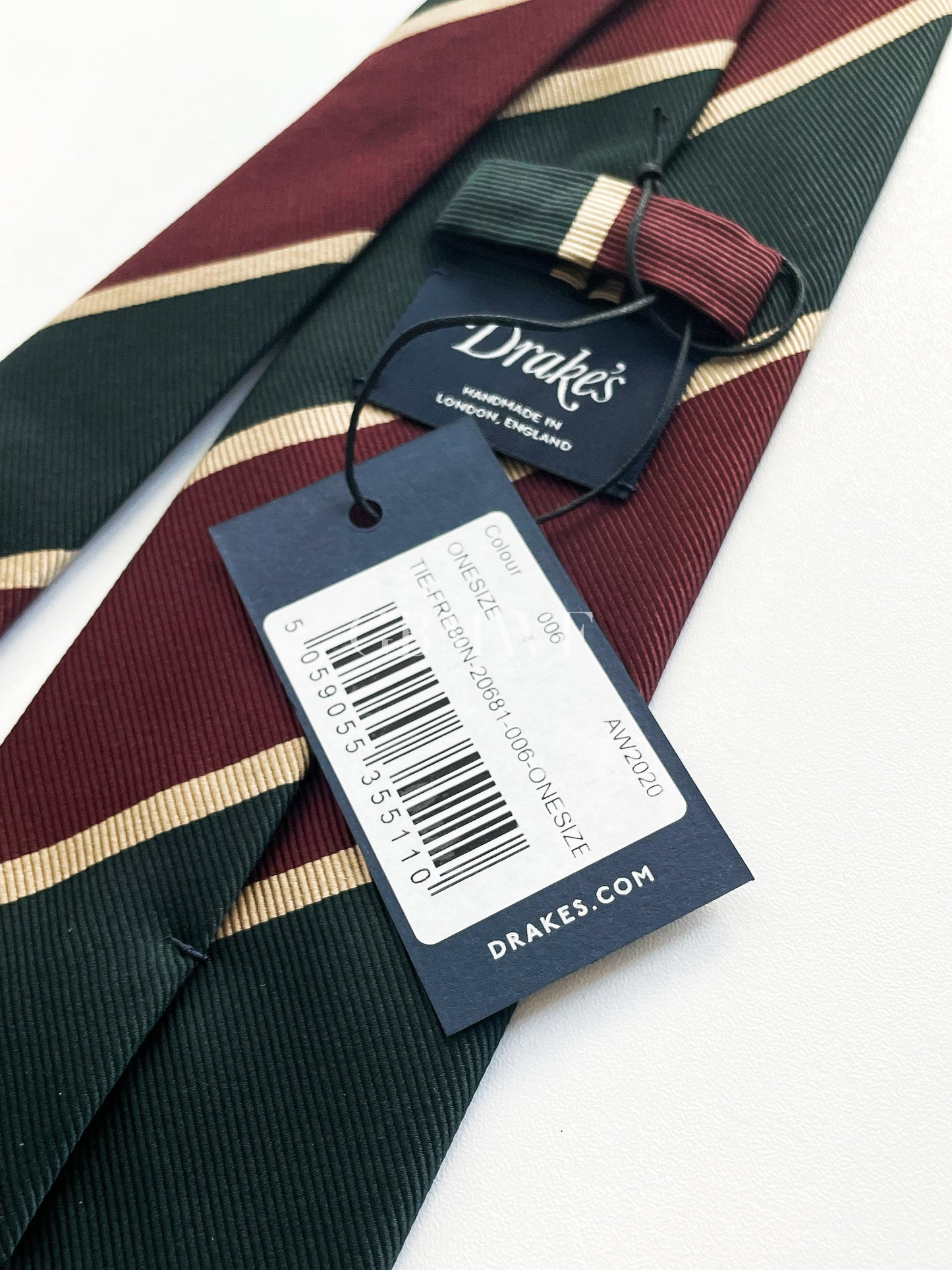 Drakes Handmade Striped Tipped Silk Tie With Tag