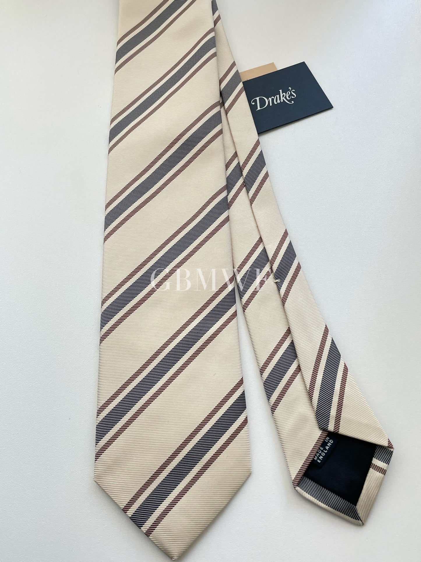 Drakes Handmade Striped Tipped Silk Tie With Tag