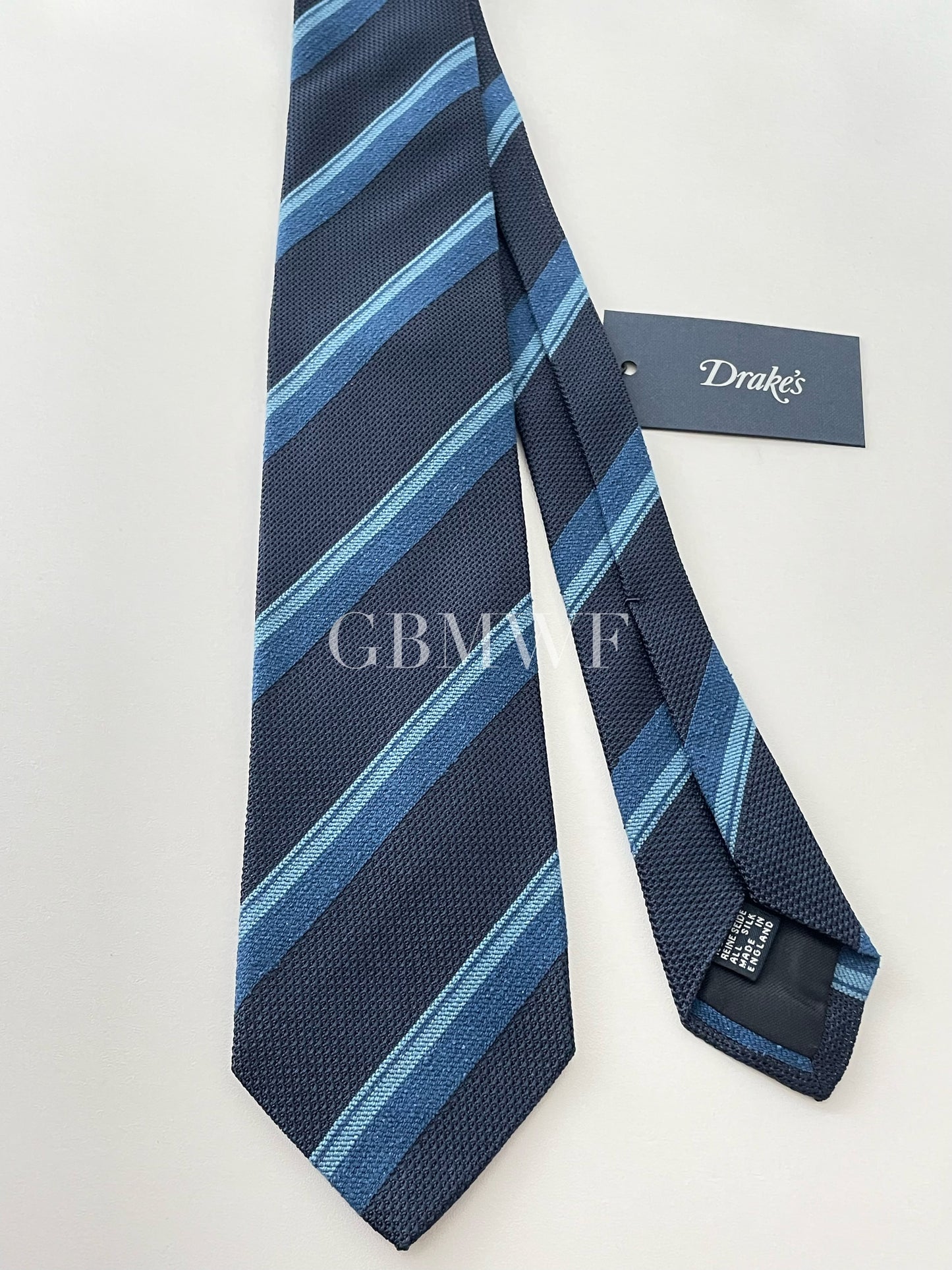 Drakes Handmade Striped Tipped Silk Tie With Tag