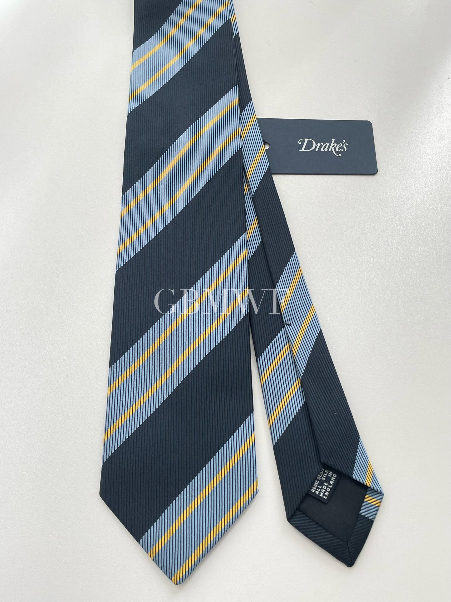 Drakes Handmade Striped Tipped Silk Tie With Tag