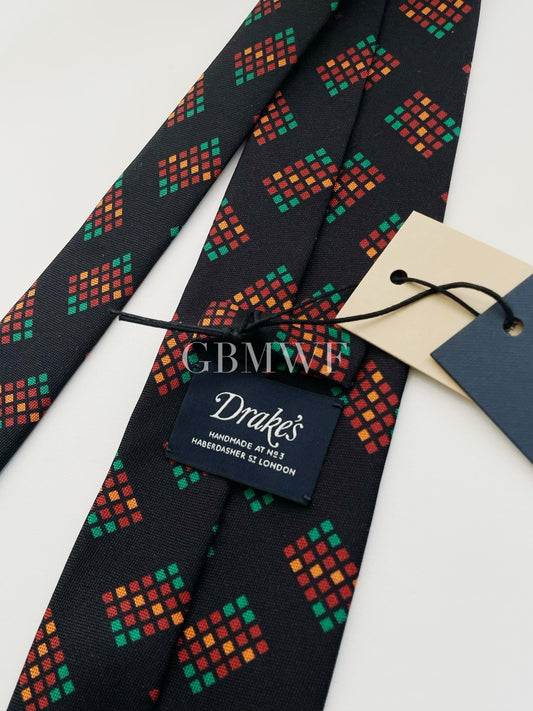 Drakes Handmade Tipped Silk Tie With Tag