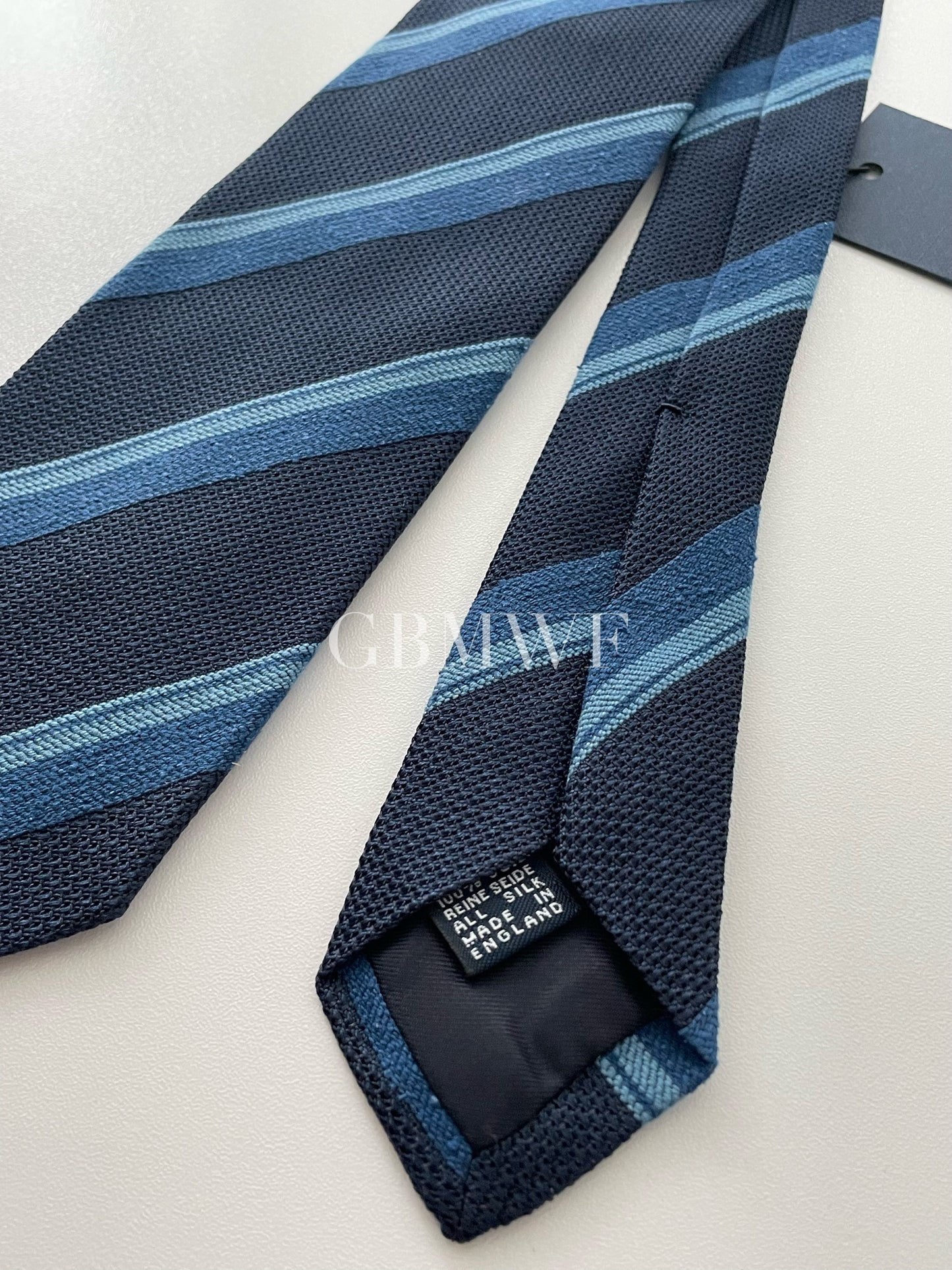 Drakes Handmade Striped Tipped Silk Tie With Tag