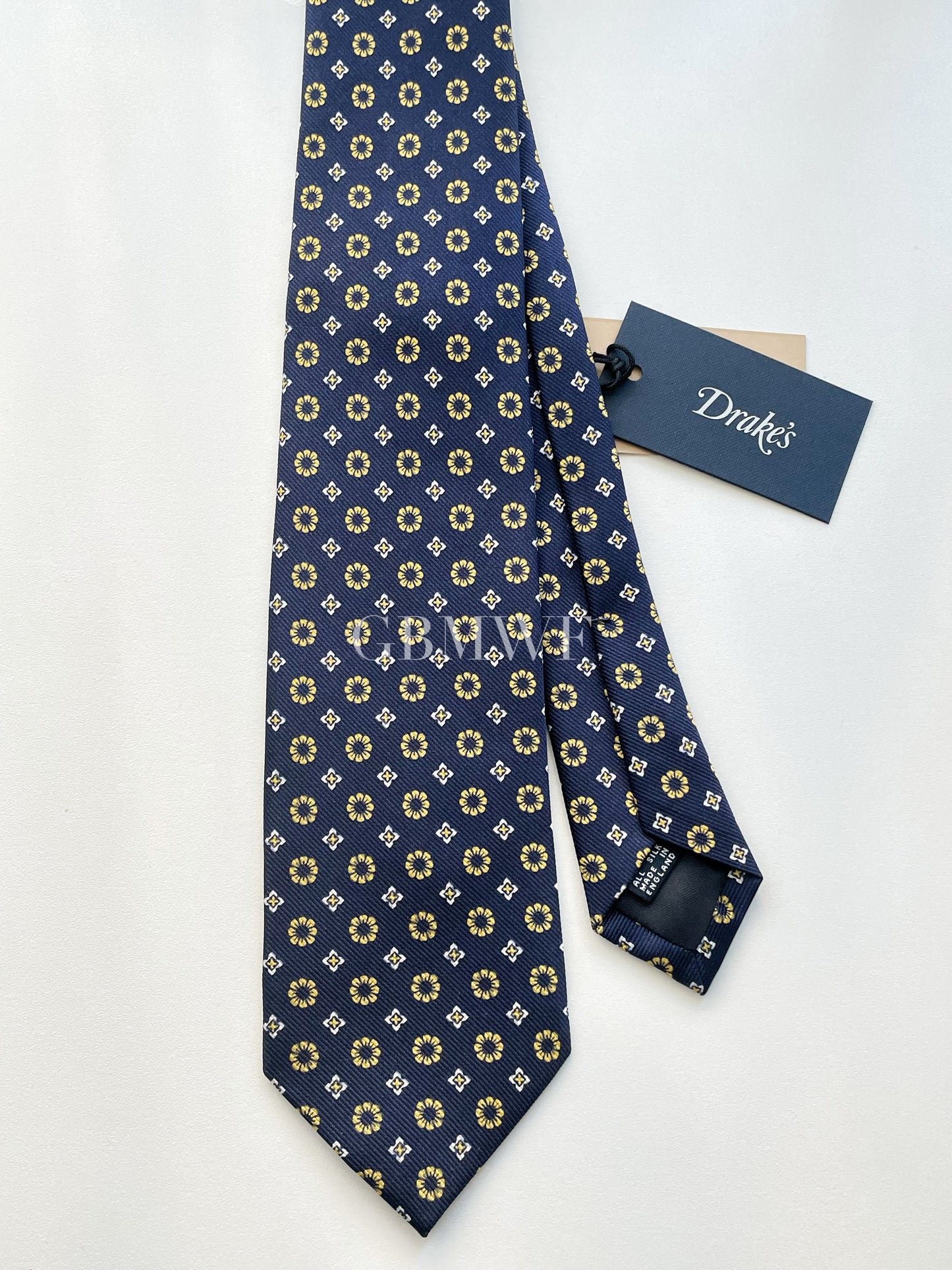 Drakes Handmade Tipped Silk Tie With Tag