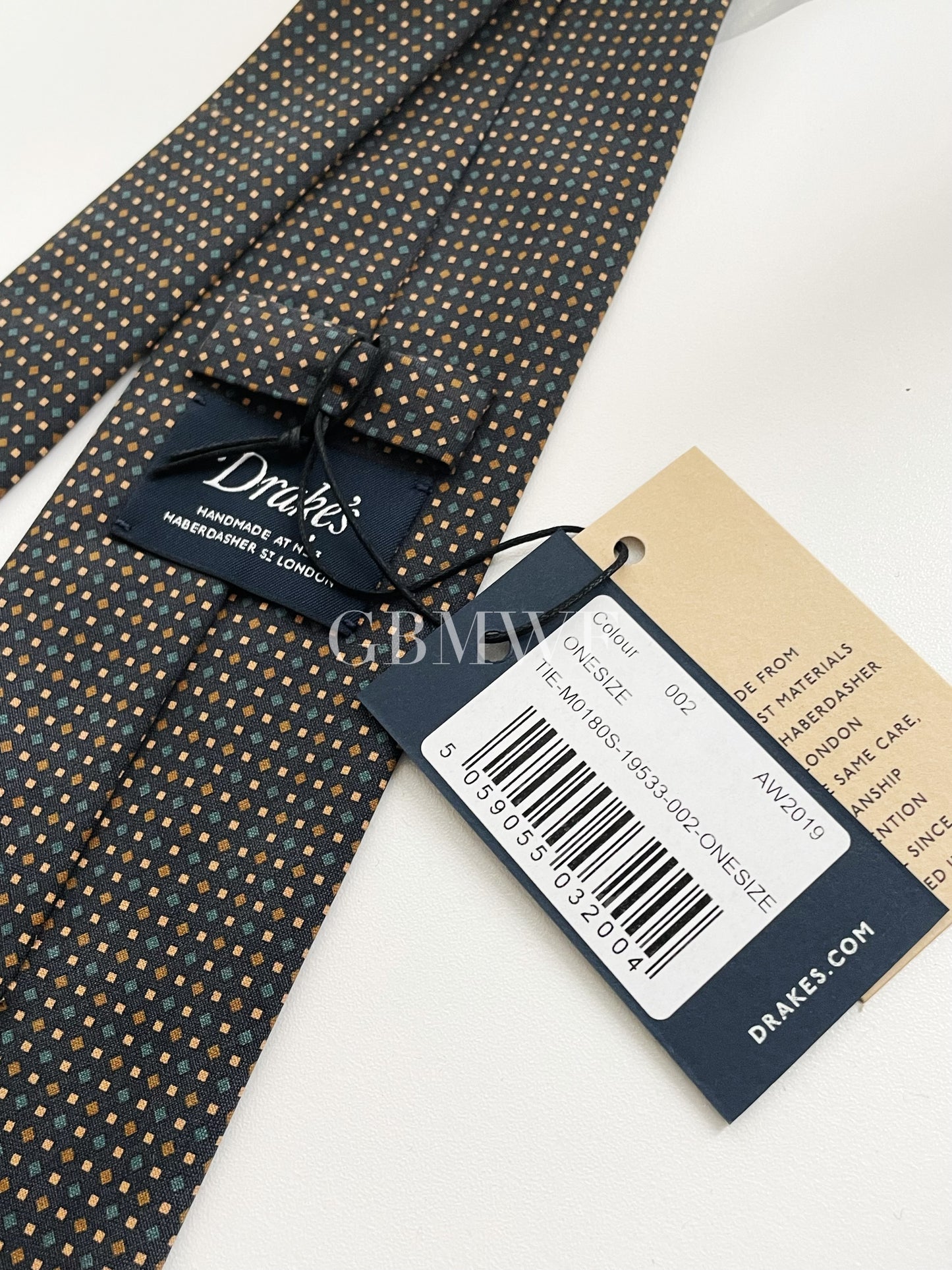 Drakes Handmade Polka Dot Tipped Silk Tie With Tag