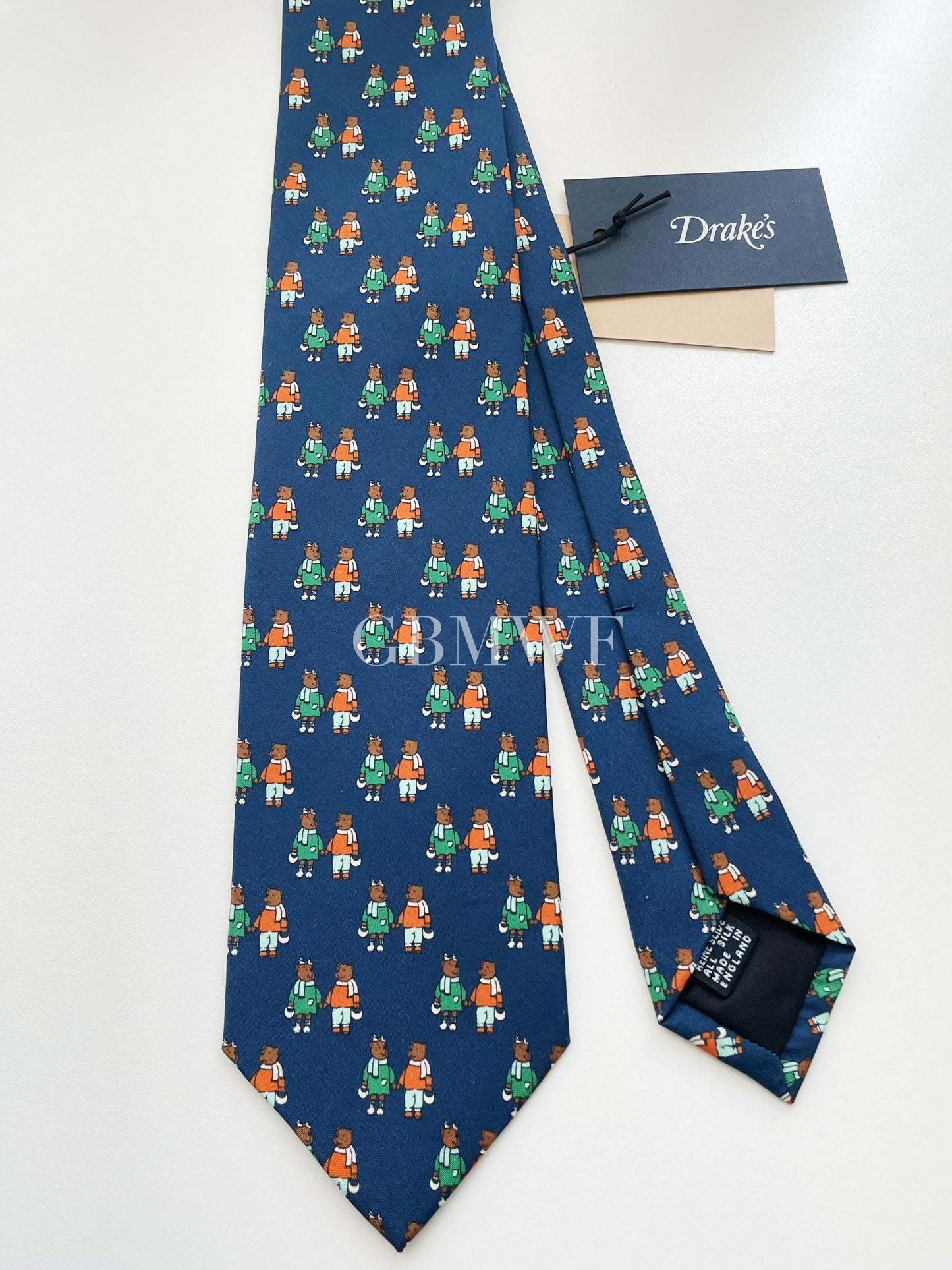 Drakes Handmade Tipped Silk Tie With Tag Teddy Bear Limited Edition