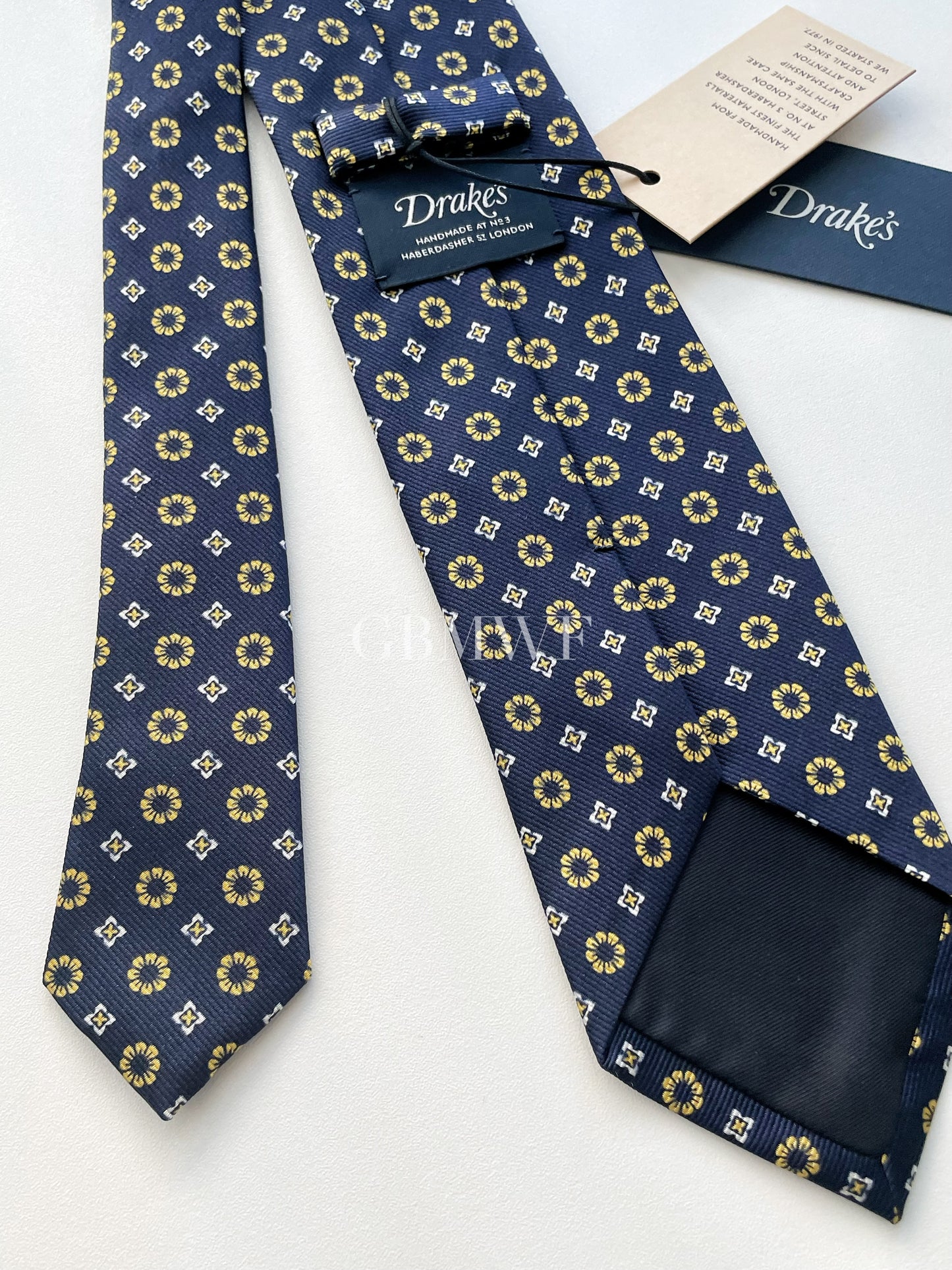 Drakes Handmade Tipped Silk Tie With Tag