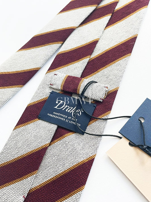 Drakes Hand-rolled Edge Block Stripe Silk Handmade Tie With Tag