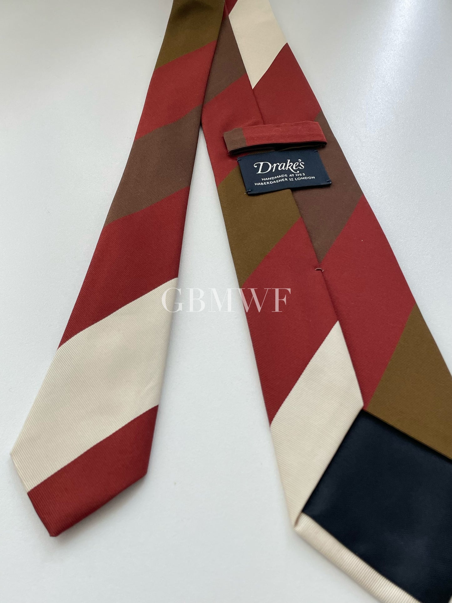 Drakes Handmade Striped Tipped Silk Tie With Tag