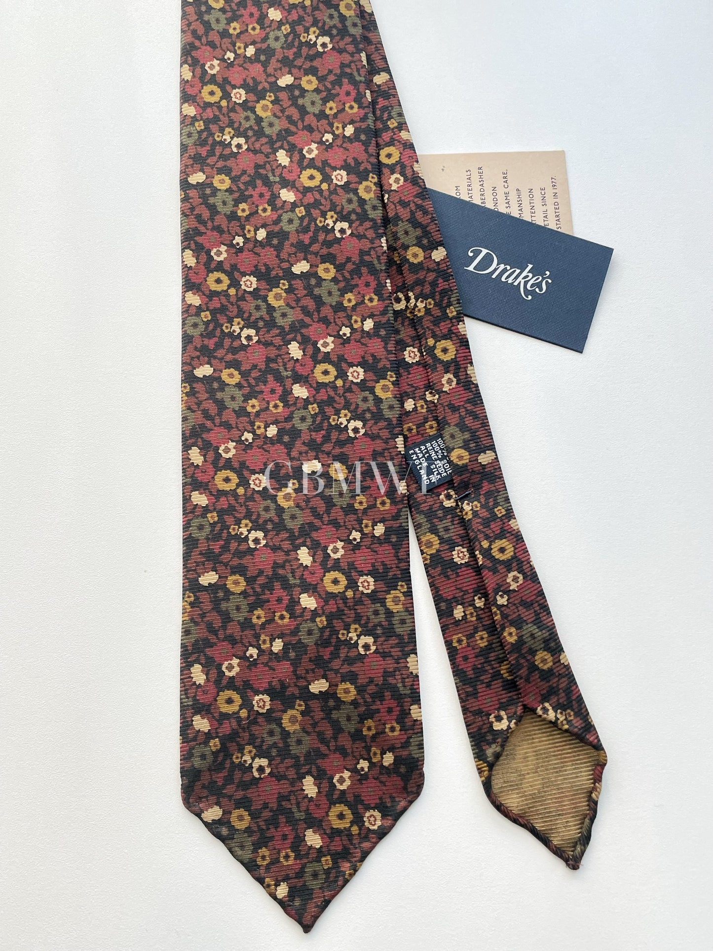 Drakes Handmade Tipped Silk Tie With Tag