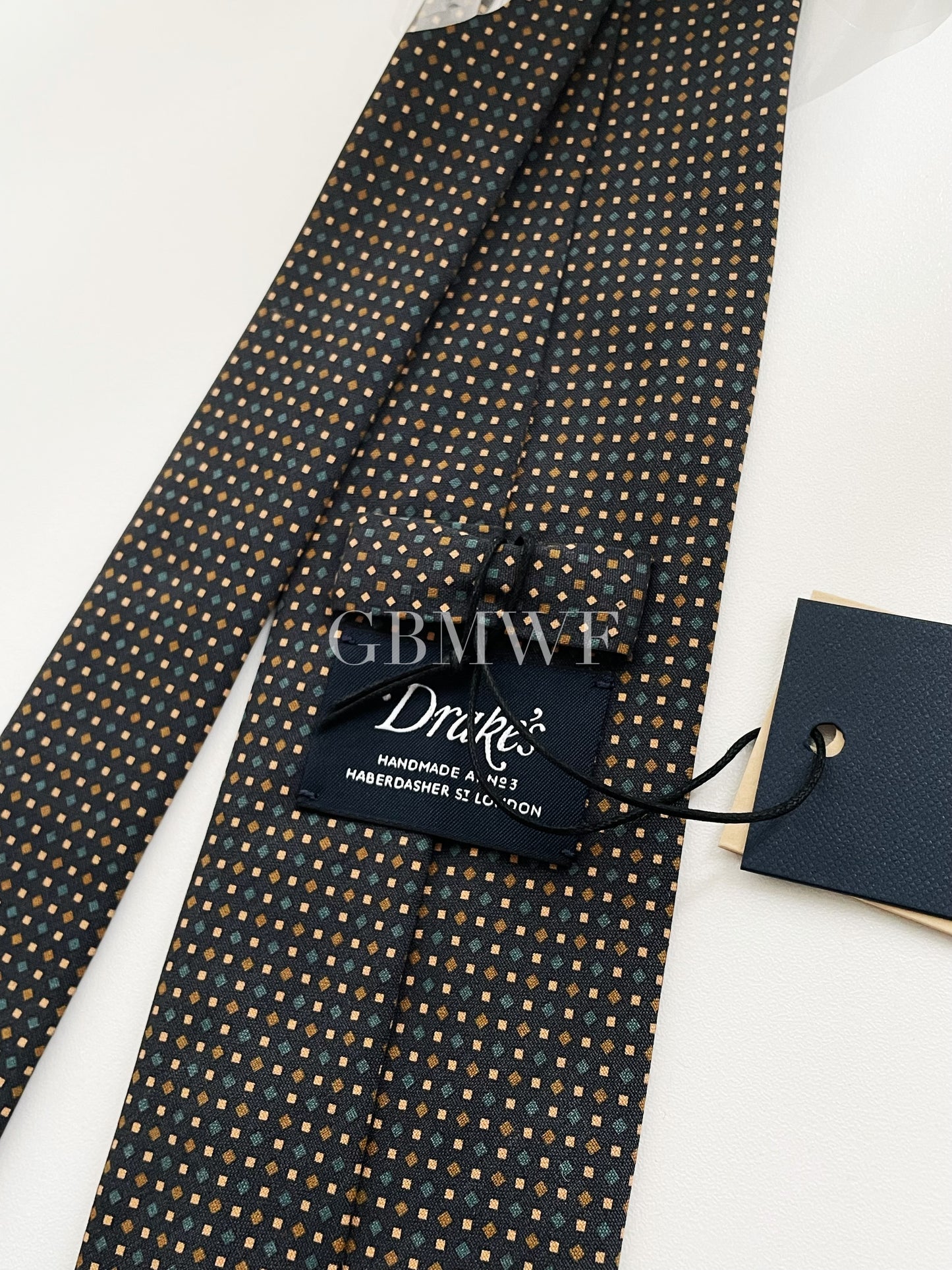 Drakes Handmade Polka Dot Tipped Silk Tie With Tag