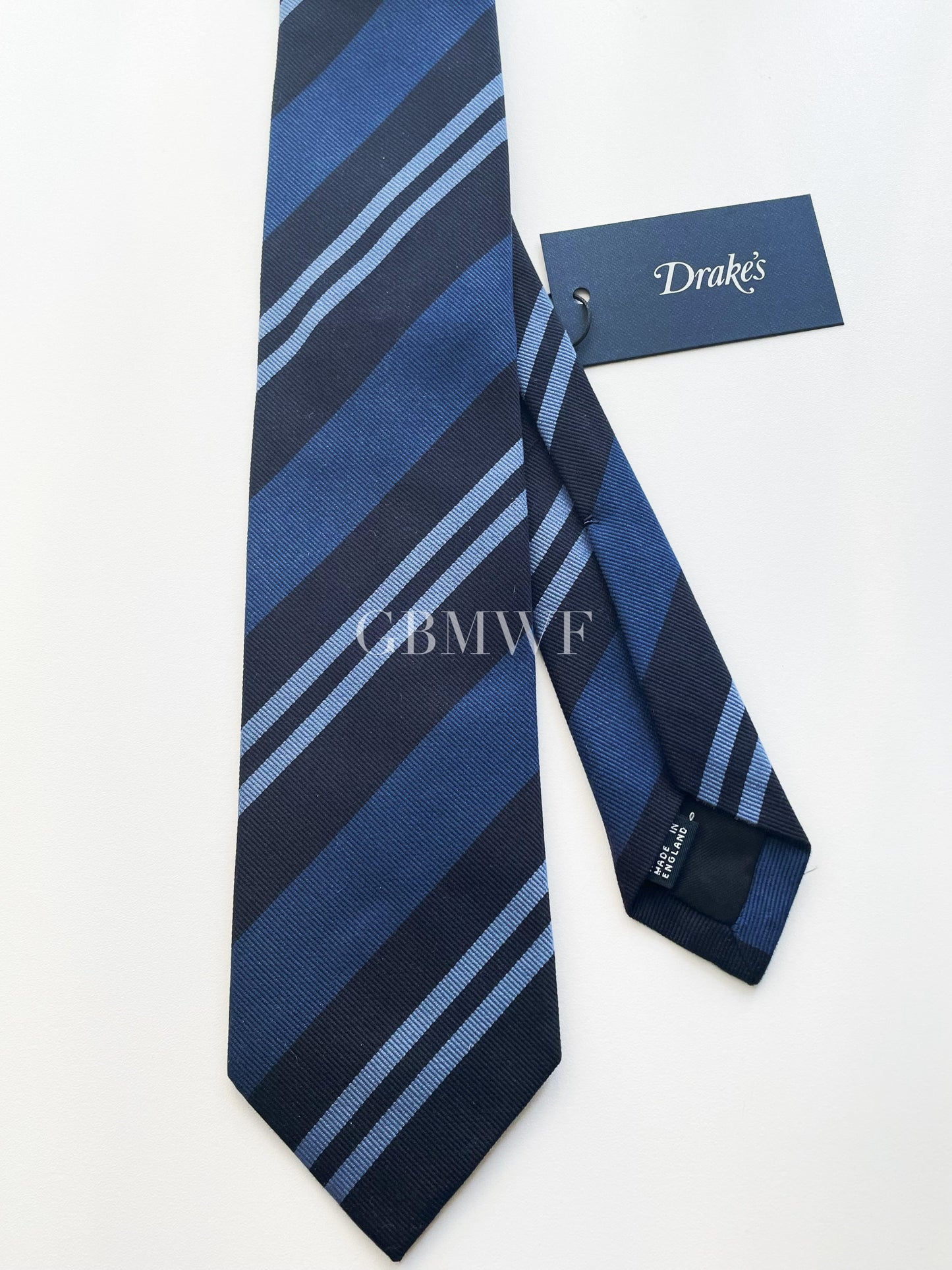 Drakes Handmade Striped Tipped Silk Tie With Tag