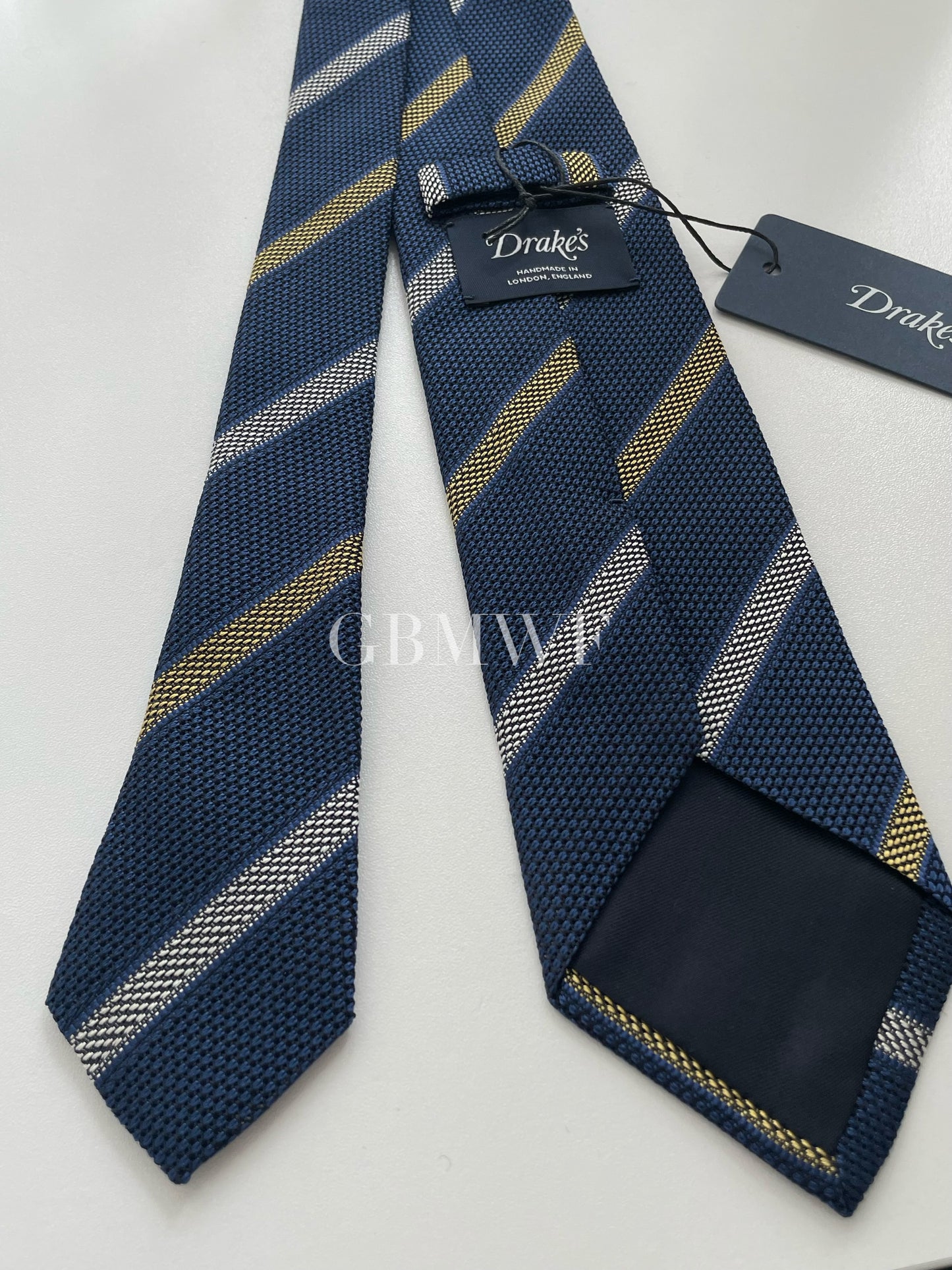 Drakes Handmade Striped Tipped Silk Tie With Tag