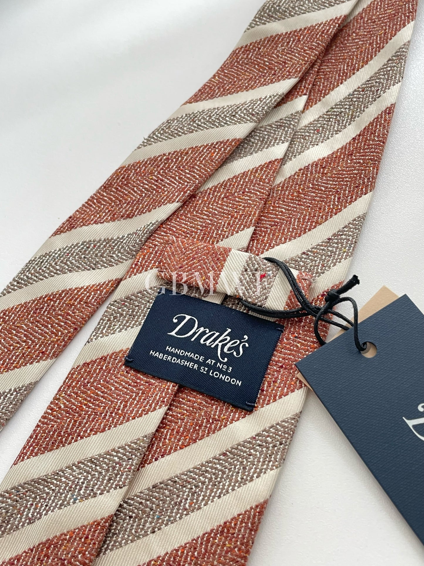 Drakes Handmade Striped Tipped Silk Tie With Tag