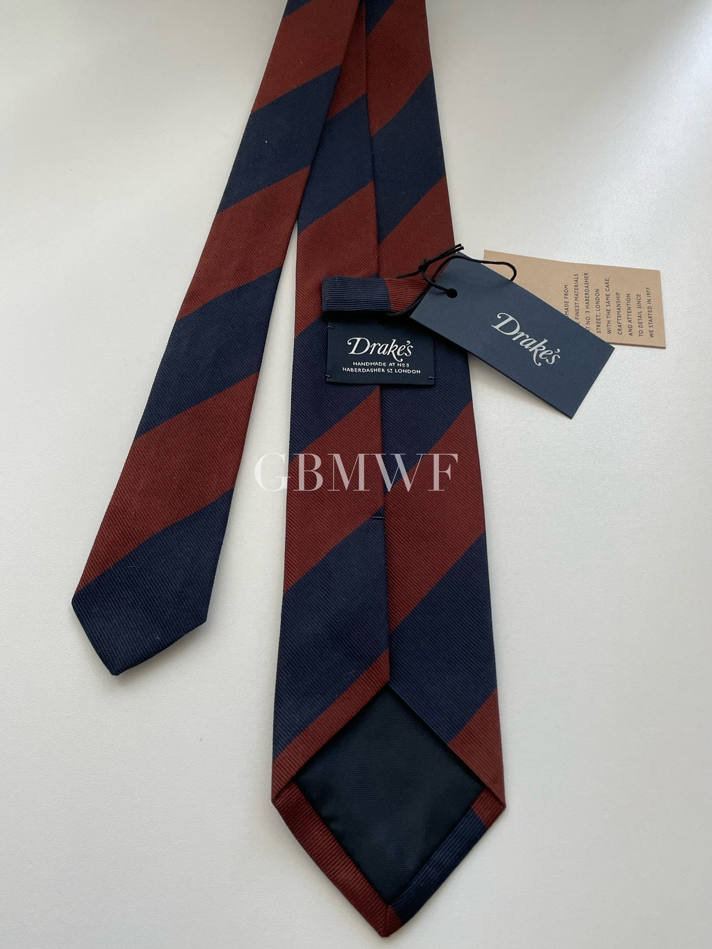 Drakes Handmade Striped Tipped Silk Tie With Tag