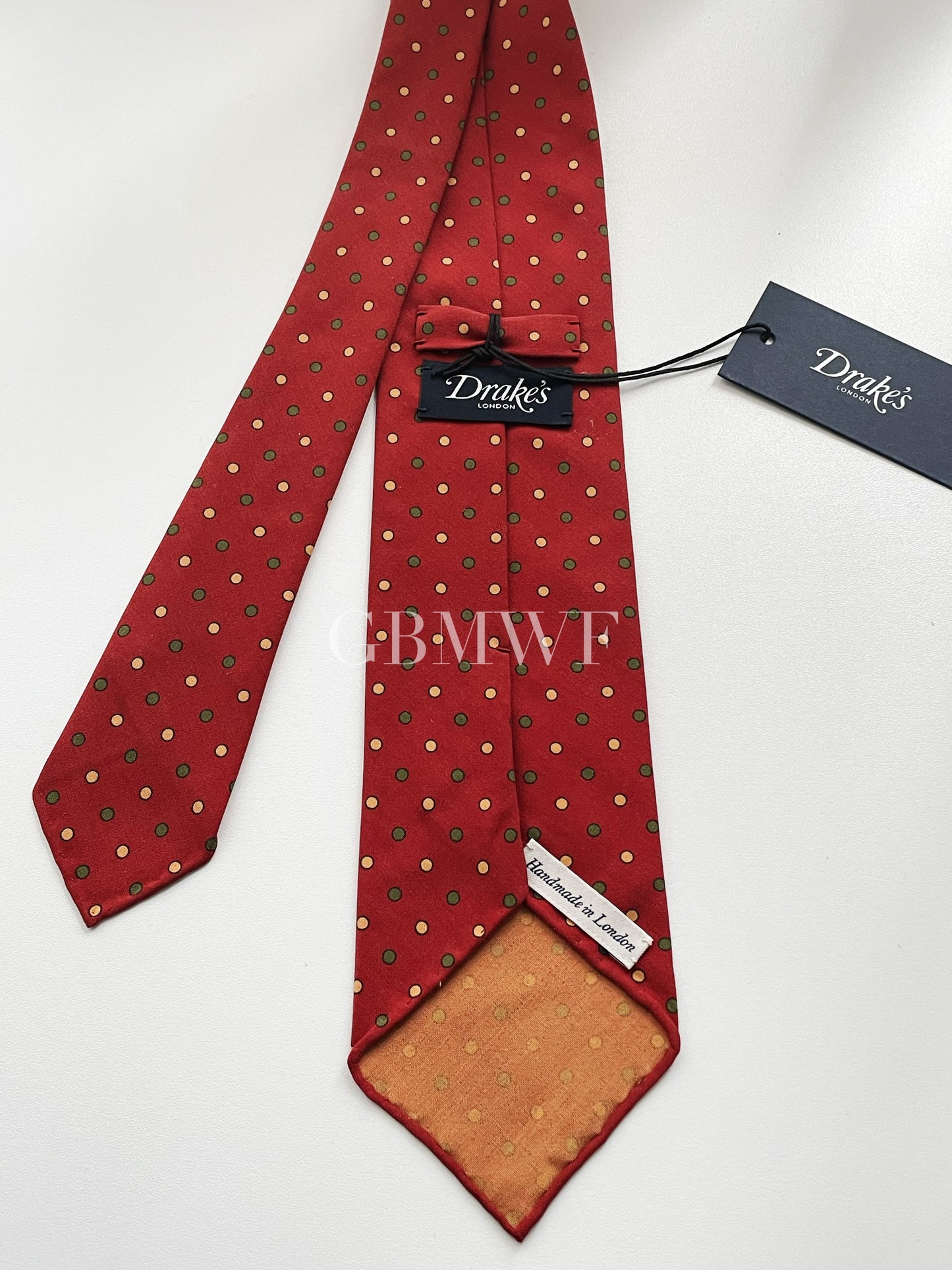 New Drakes Polka Dot Handmade Rolled Edge Silk Tie With Tag