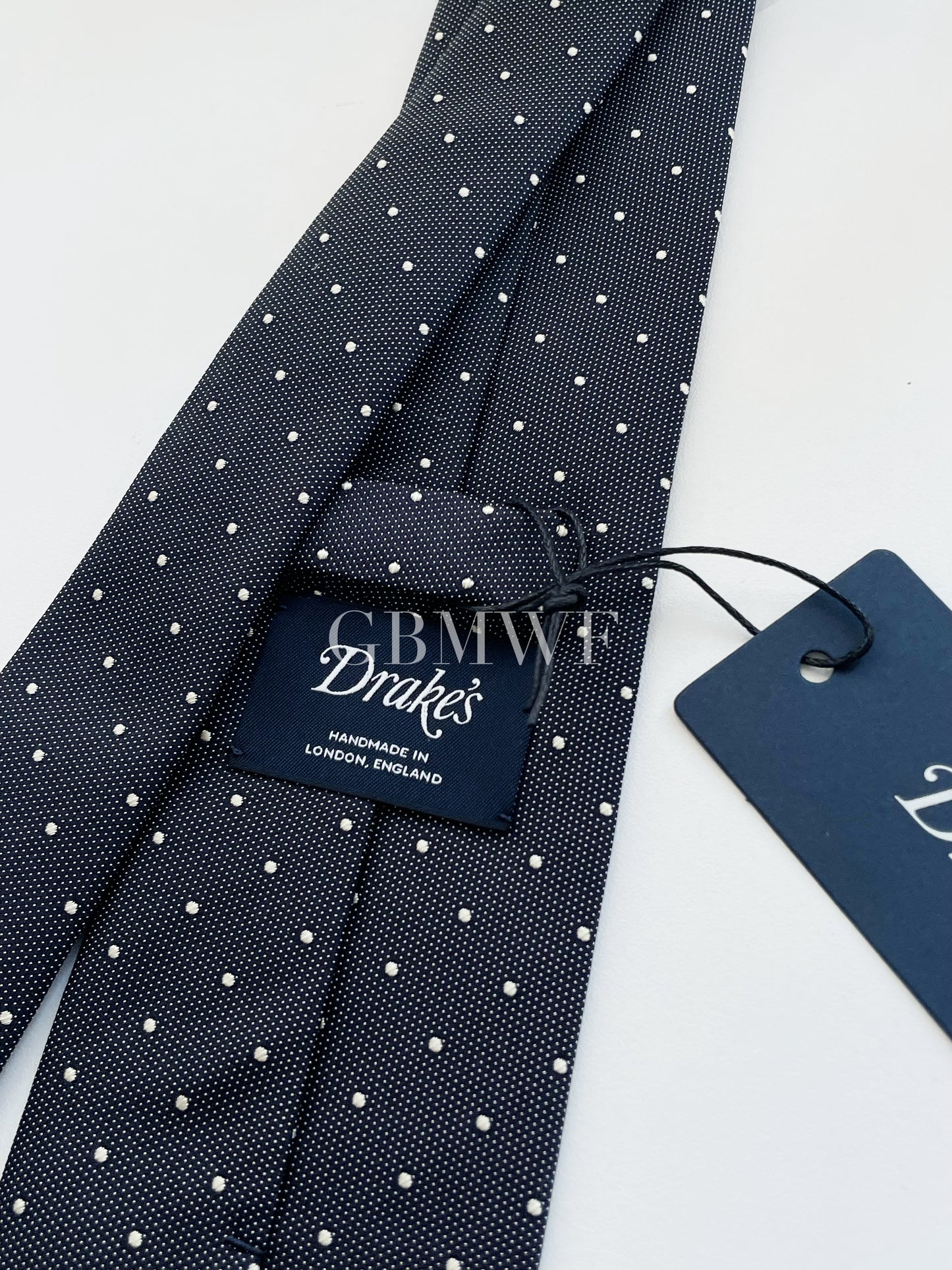 Drakes Handmade Polka Dot Tipped Silk Tie With Tag