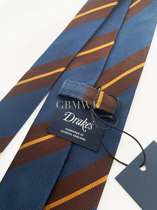 Drakes Handmade Striped Tipped Silk Tie With Tag