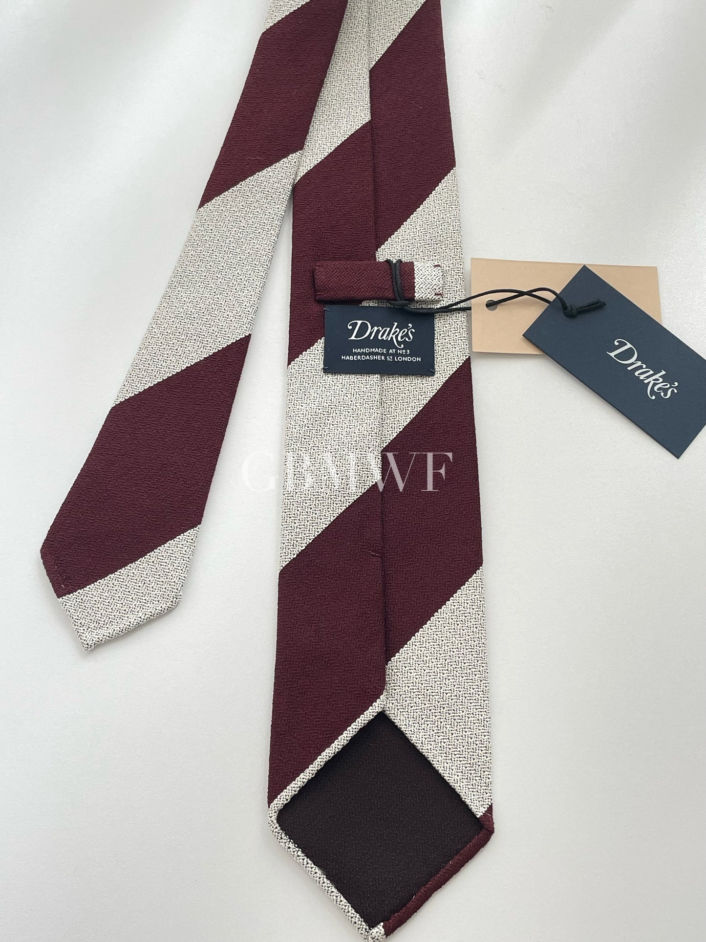 Drakes Handmade Striped Tipped Silk Tie With Tag