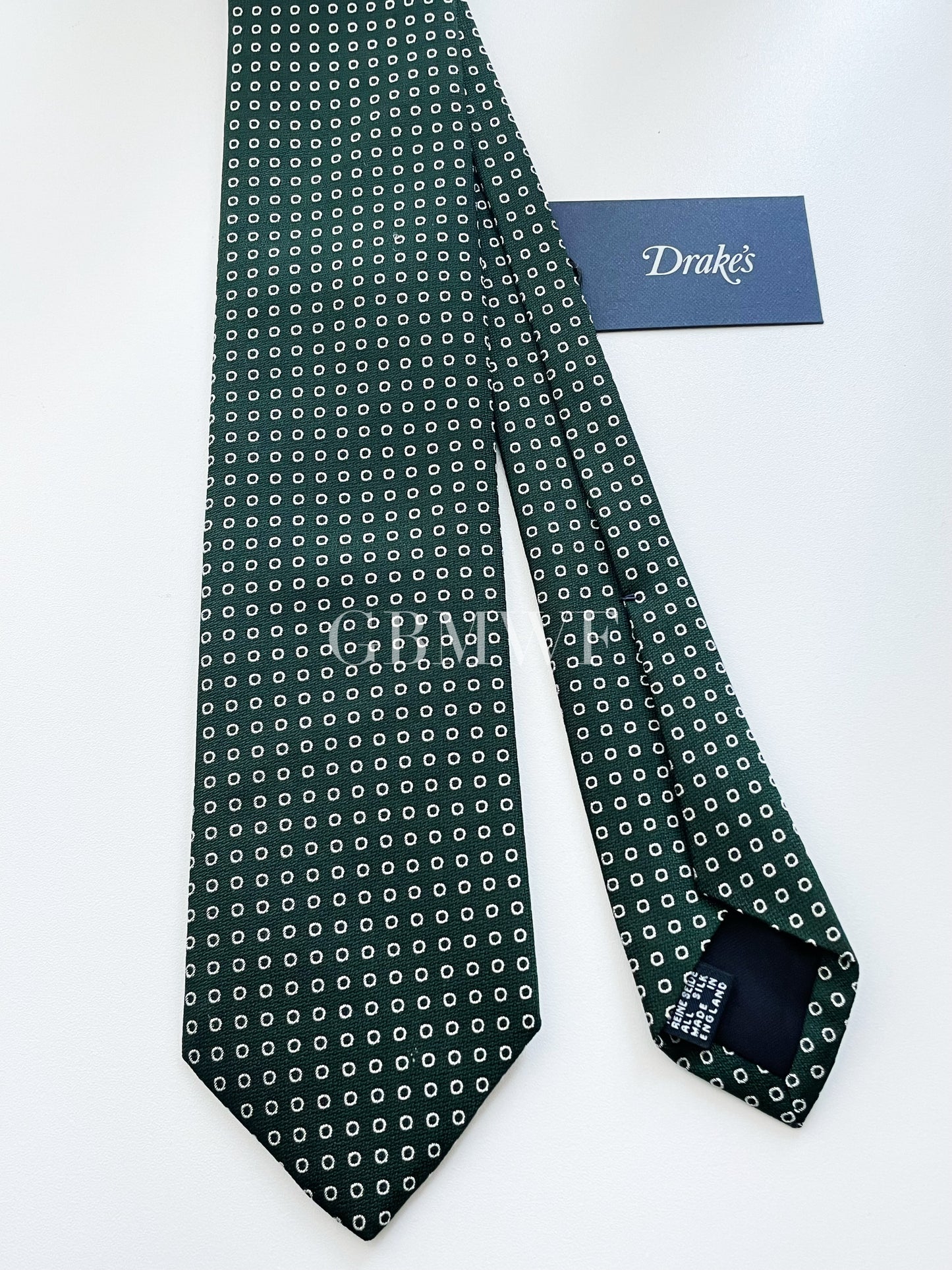 Drakes Handmade Polka Dot Tipped Silk Tie With Tag