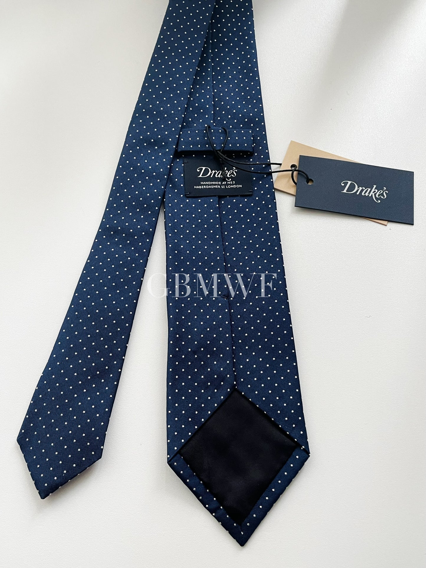 Drakes Handmade Polka Dot Tipped Silk Tie With Tag