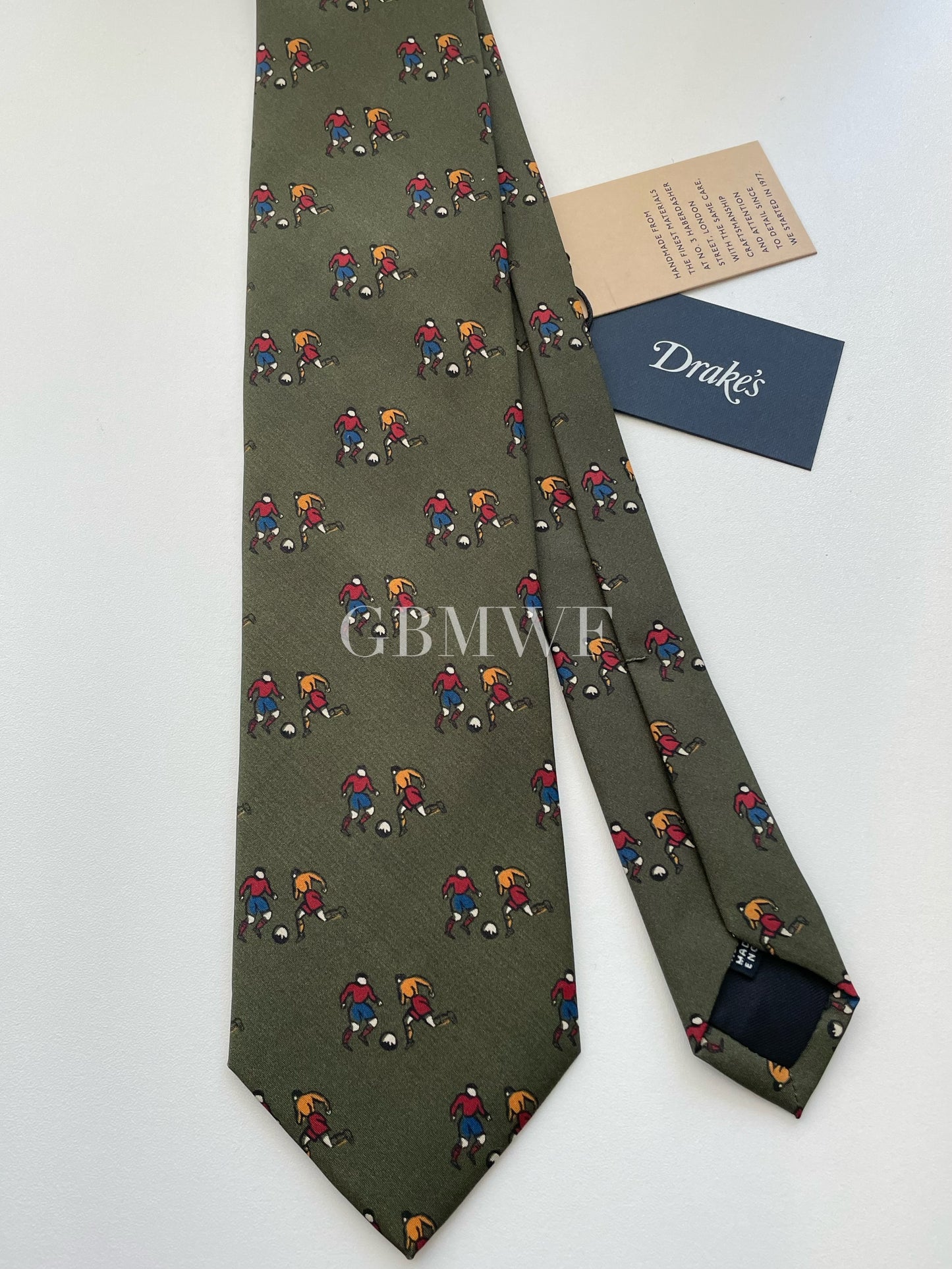 New Drakes Handmade Tipped Silk Tie With Tag Football Sports Collection