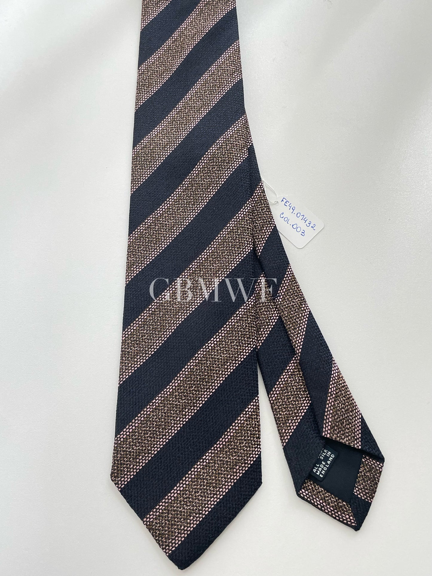 Drakes Handmade Striped Tipped Silk Tie With Tag