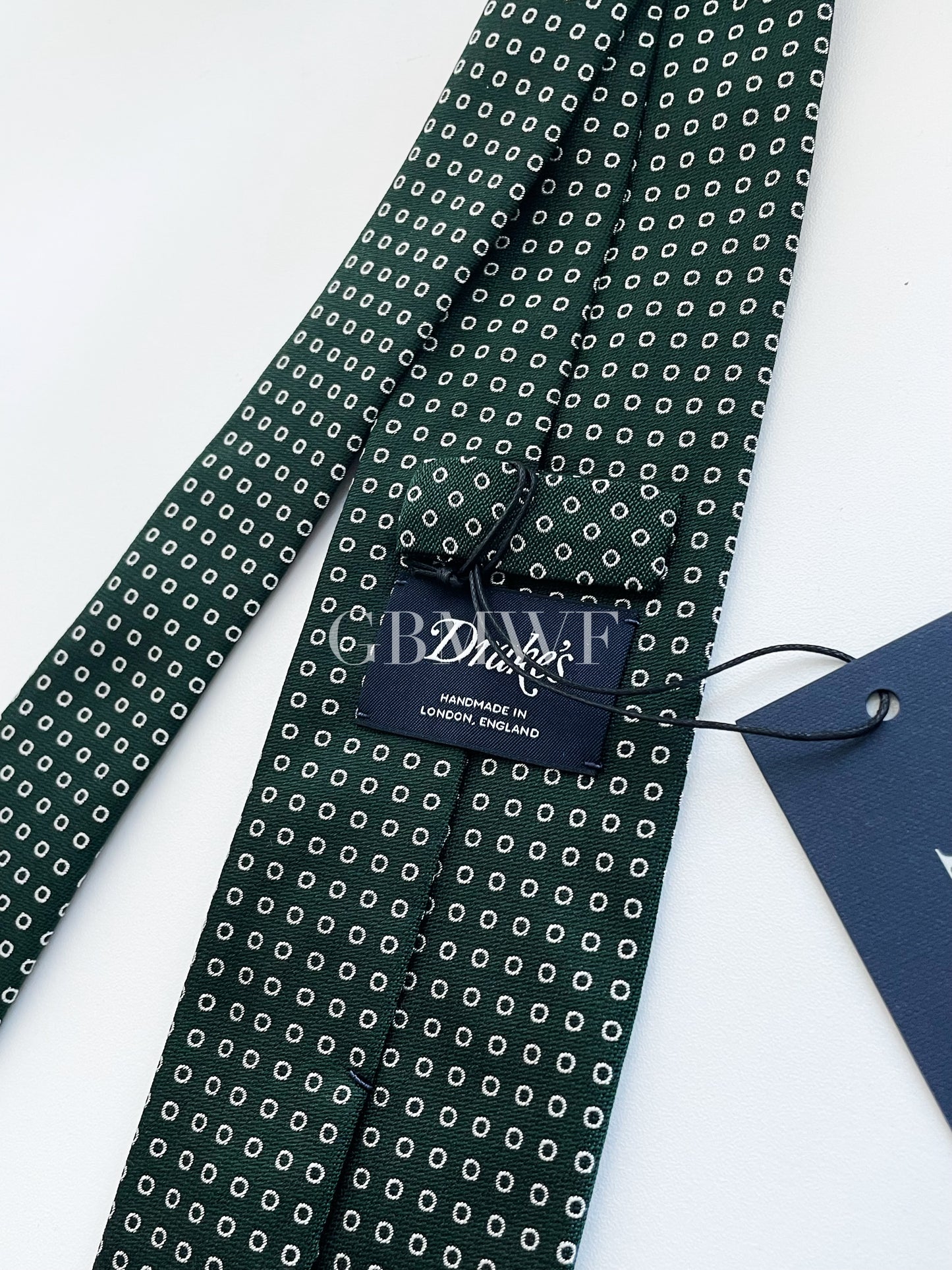 Drakes Handmade Polka Dot Tipped Silk Tie With Tag