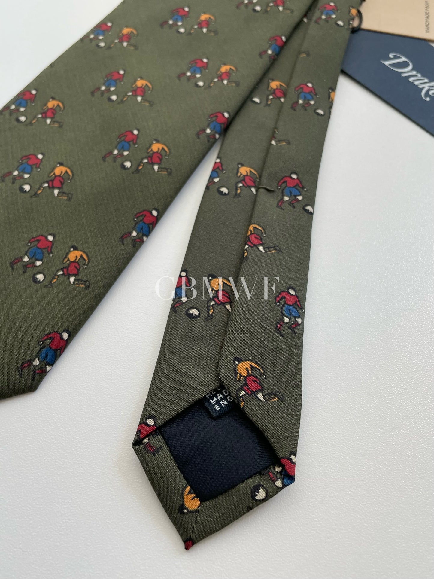 New Drakes Handmade Tipped Silk Tie With Tag Football Sports Collection