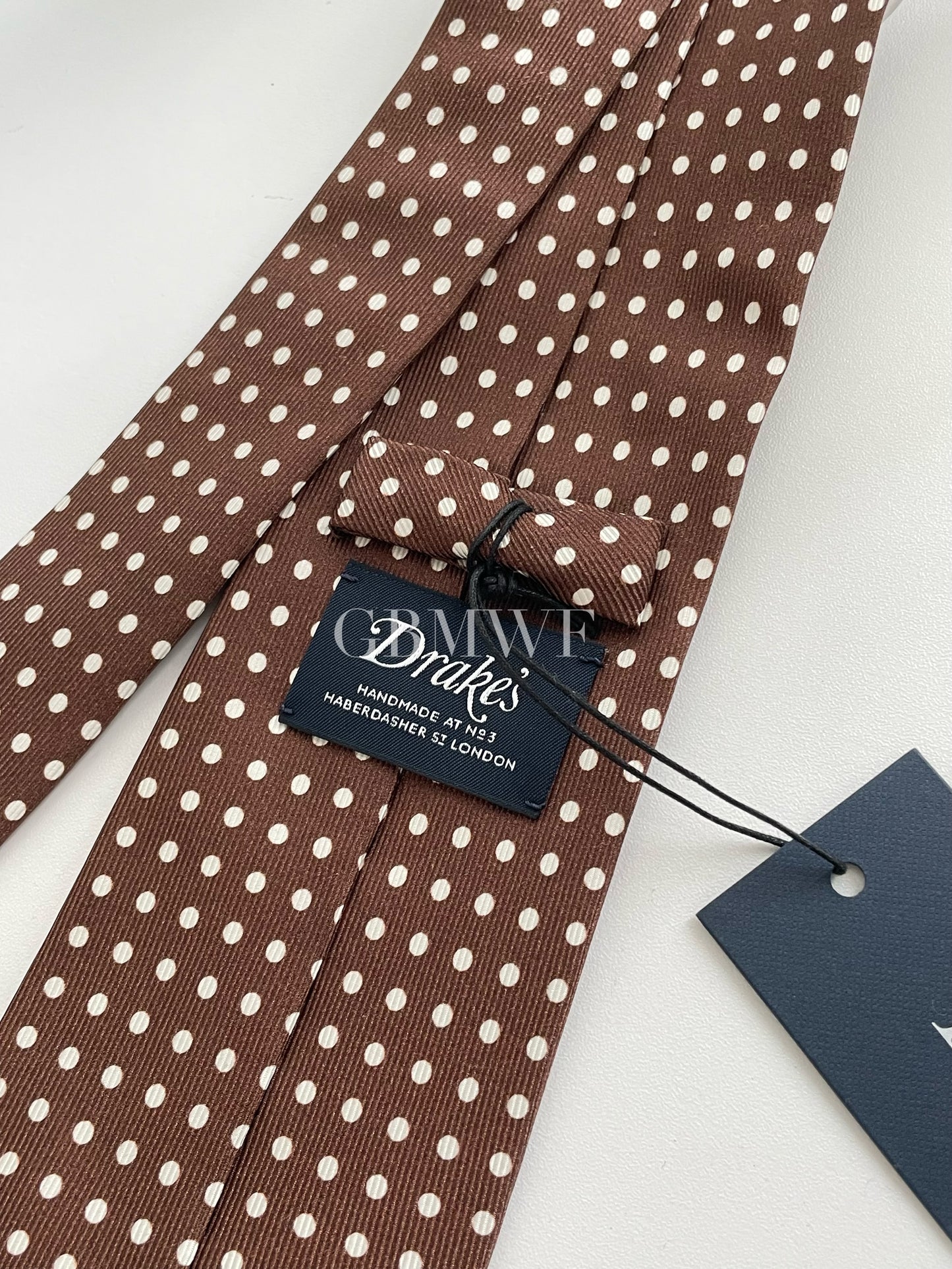 Drakes Polka Dot Handmade Tipped Silk Tie With Tag