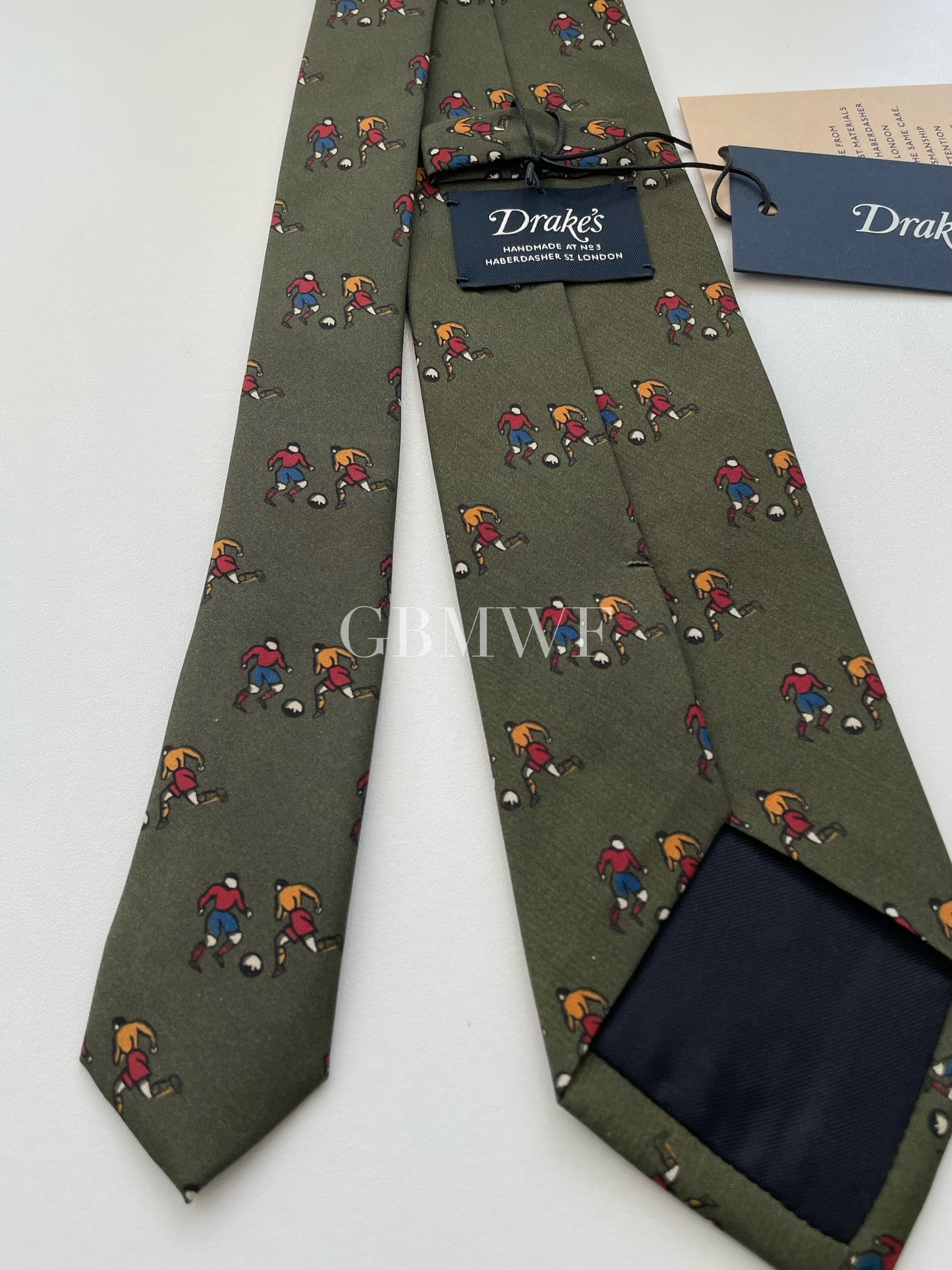 New Drakes Handmade Tipped Silk Tie With Tag Football Sports Collection