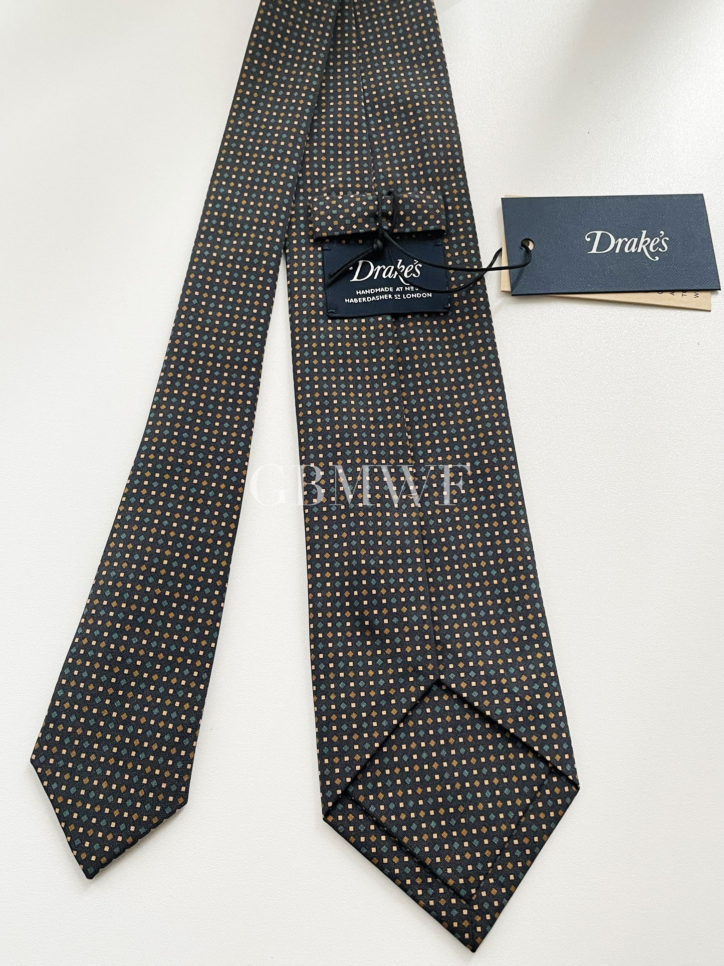 Drakes Handmade Polka Dot Tipped Silk Tie With Tag